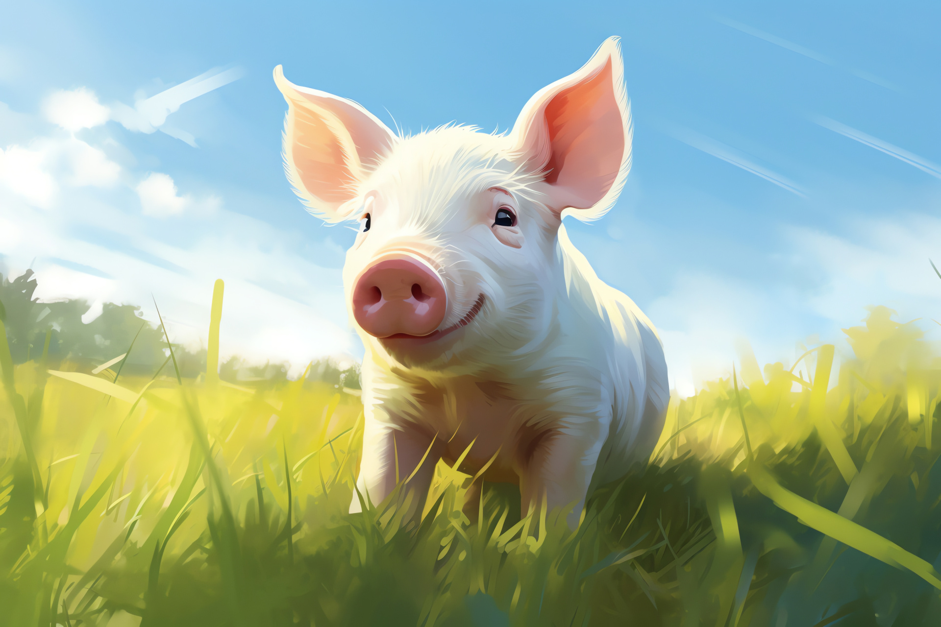 Farm animal pig, barnyard white pig, innocent blue-eyed swine, short-coat piglet, speckled gray patches, HD Desktop Wallpaper