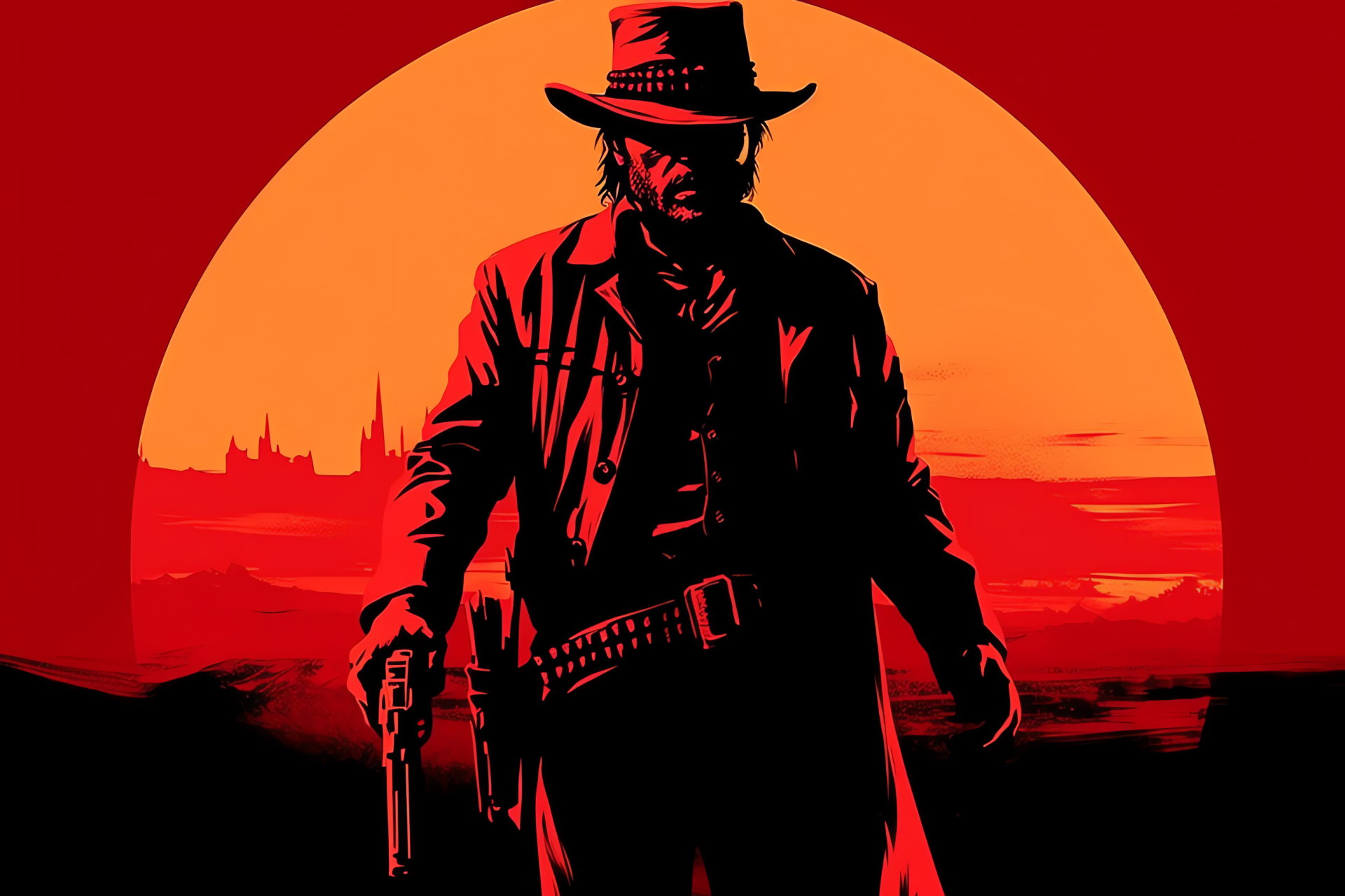 Micah Bell antagonist, Red Dead Redemption, Concealed danger, Two-tone backdrop, Threatening presence, HD Desktop Wallpaper