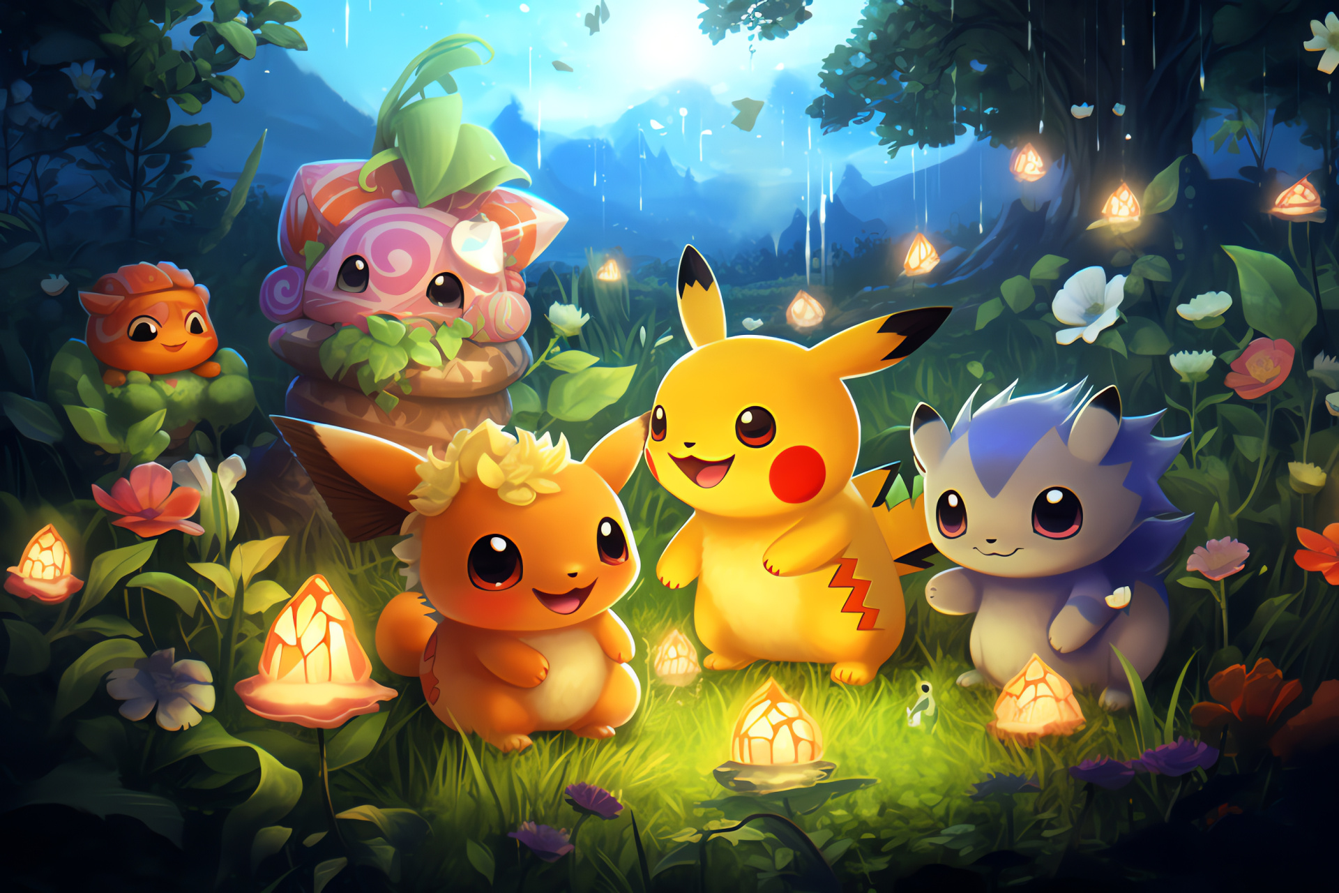 Starter quartet, Bulbasaur charm, Squirtle squad, Fiery Charmander, Balloon body Jigglypuff, HD Desktop Wallpaper