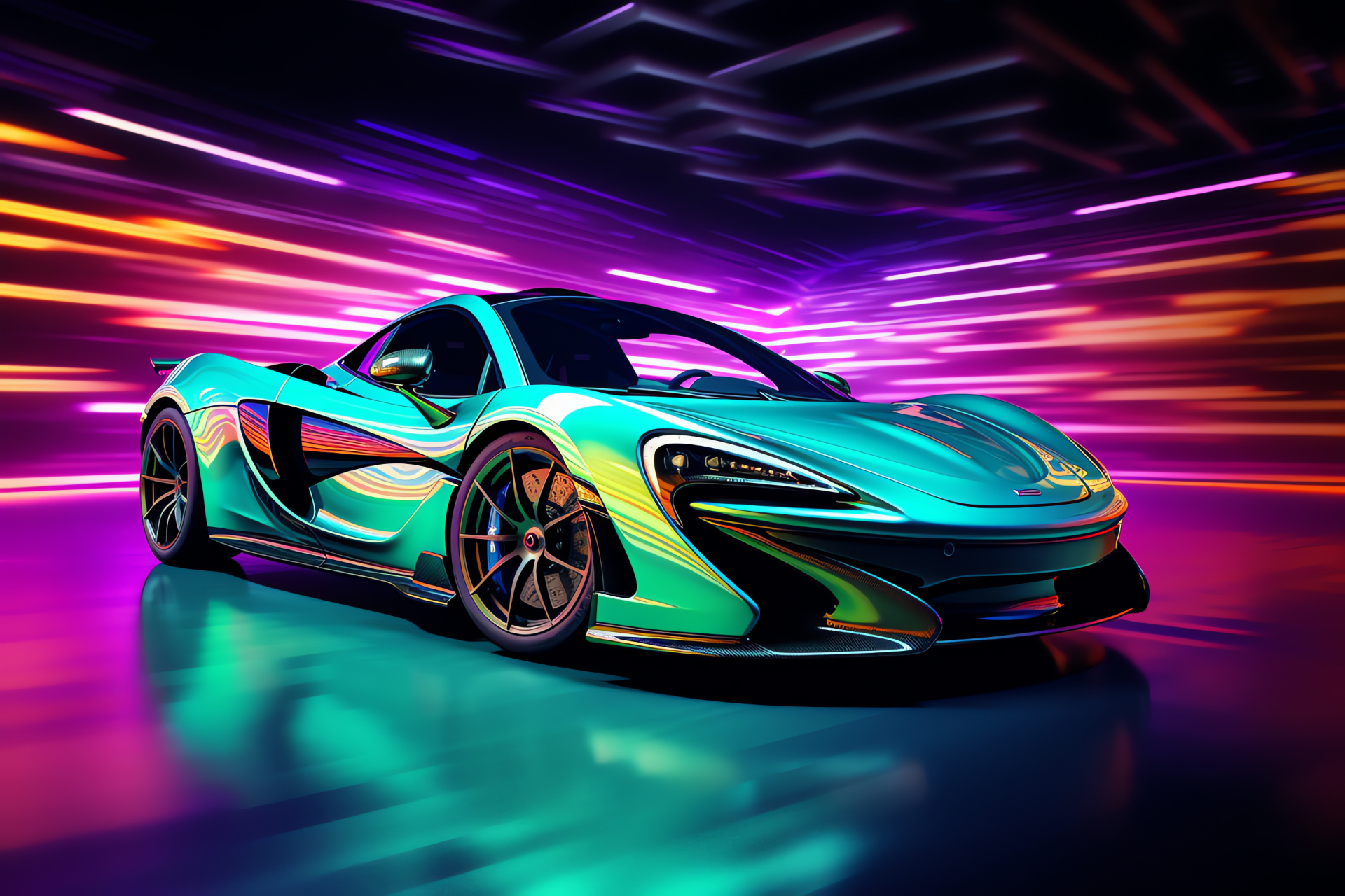 McLaren P1, Hypercar, British Supercar, Engineering Marvel, Colorful Aura, HD Desktop Image