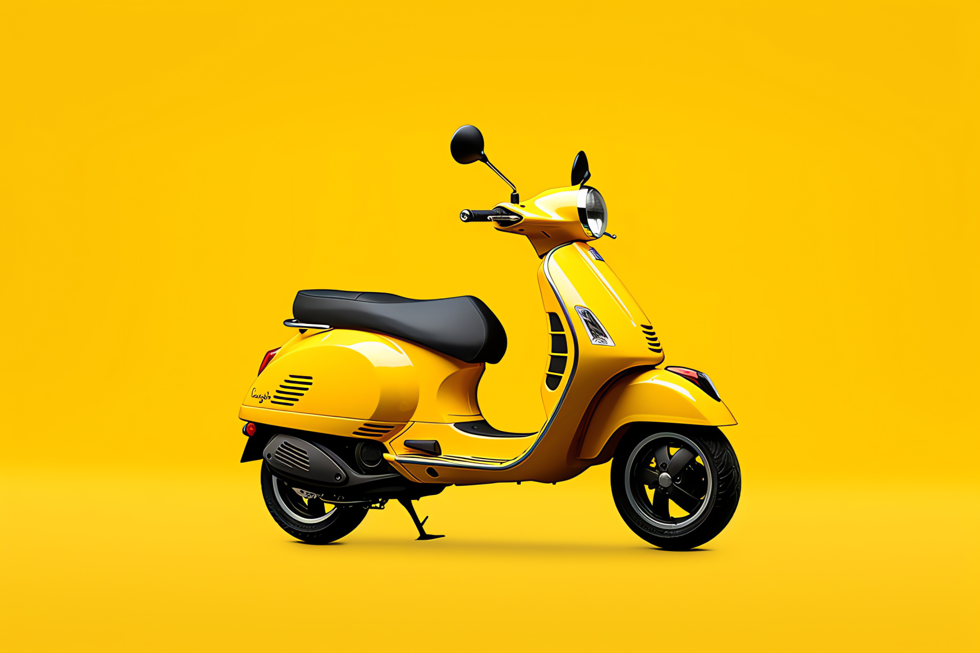 Vespa GTS 300 HPE model, Elevated scooter view, Monochromatic yellow, Italian design, Modern classic, HD Desktop Wallpaper