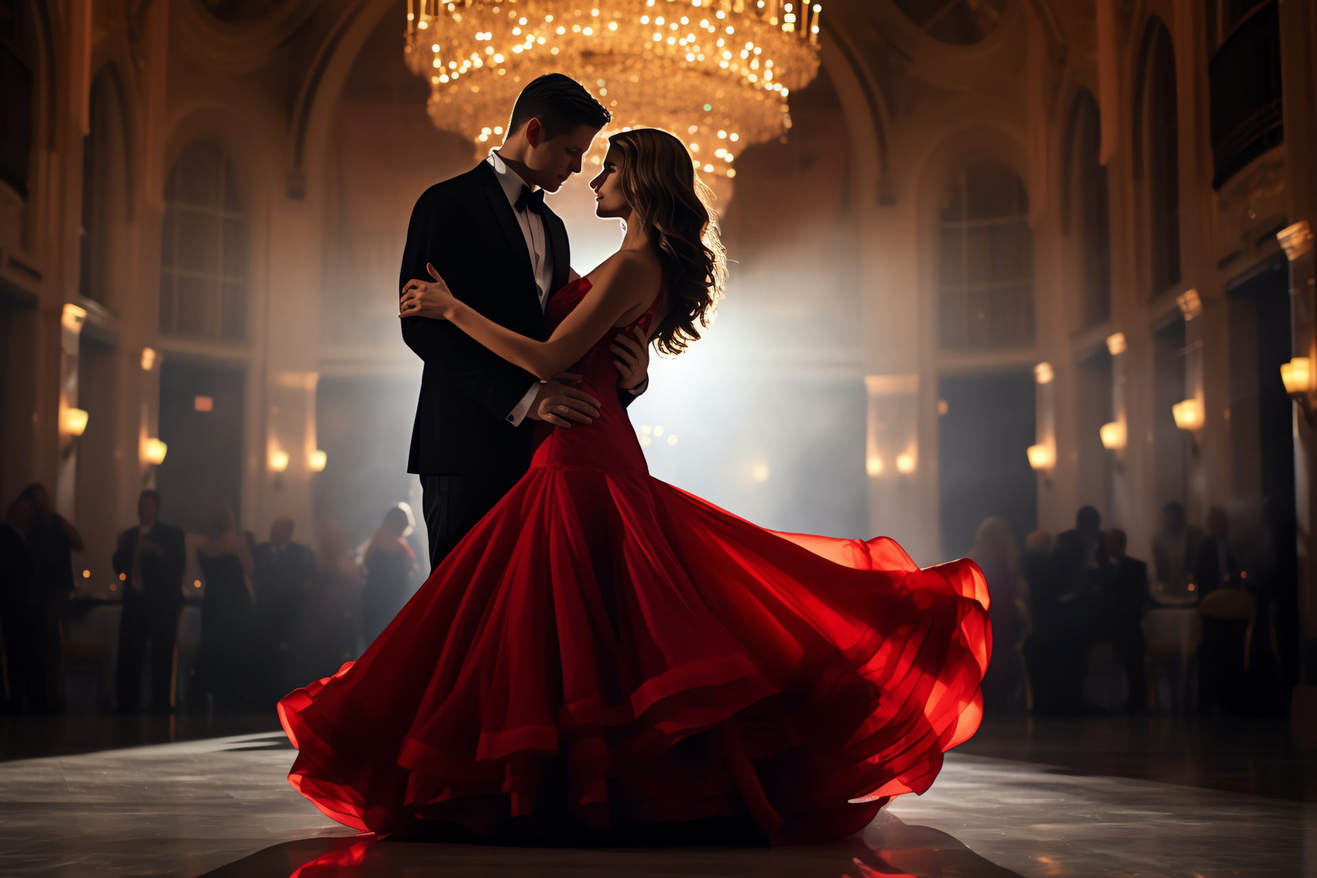 Love event, Partners dance, Elegant ballroom, Regal attire, Valentine's Day festivity, HD Desktop Wallpaper