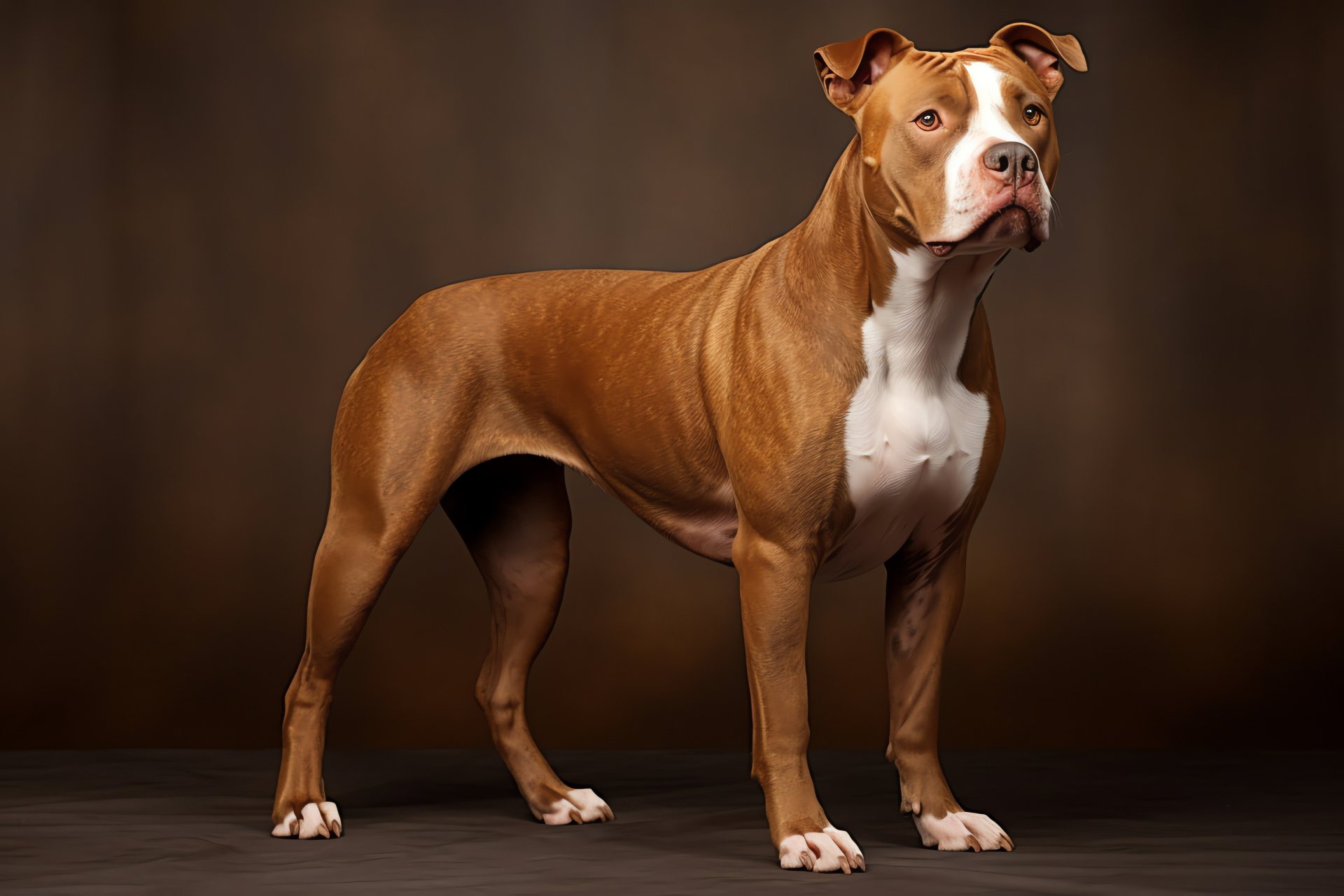 American dog breed, robust canine, dynamic stance, earthy tones, photo studio, HD Desktop Wallpaper