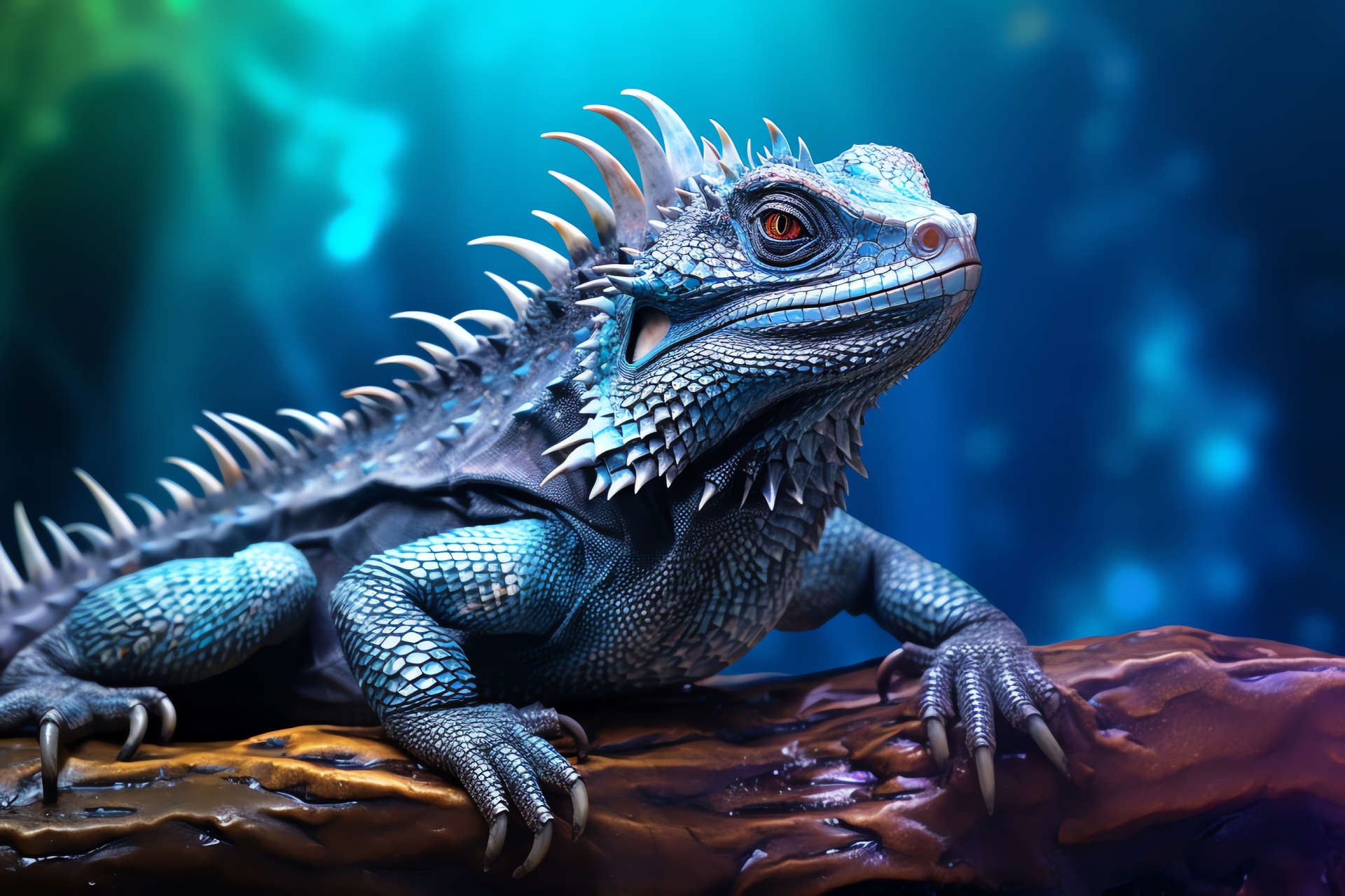 Water Dragon, fantasy animal, magical scales, mythical dragon, aqua terrarium, HD Desktop Wallpaper