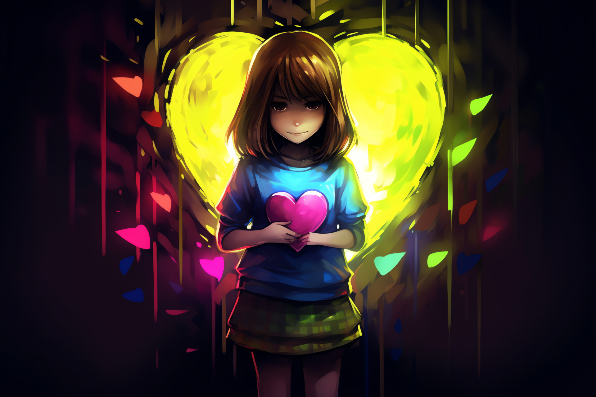 Undertale quest, Frisk the human, triple-colour array, engaging portrait, dynamic display, HD Desktop Wallpaper