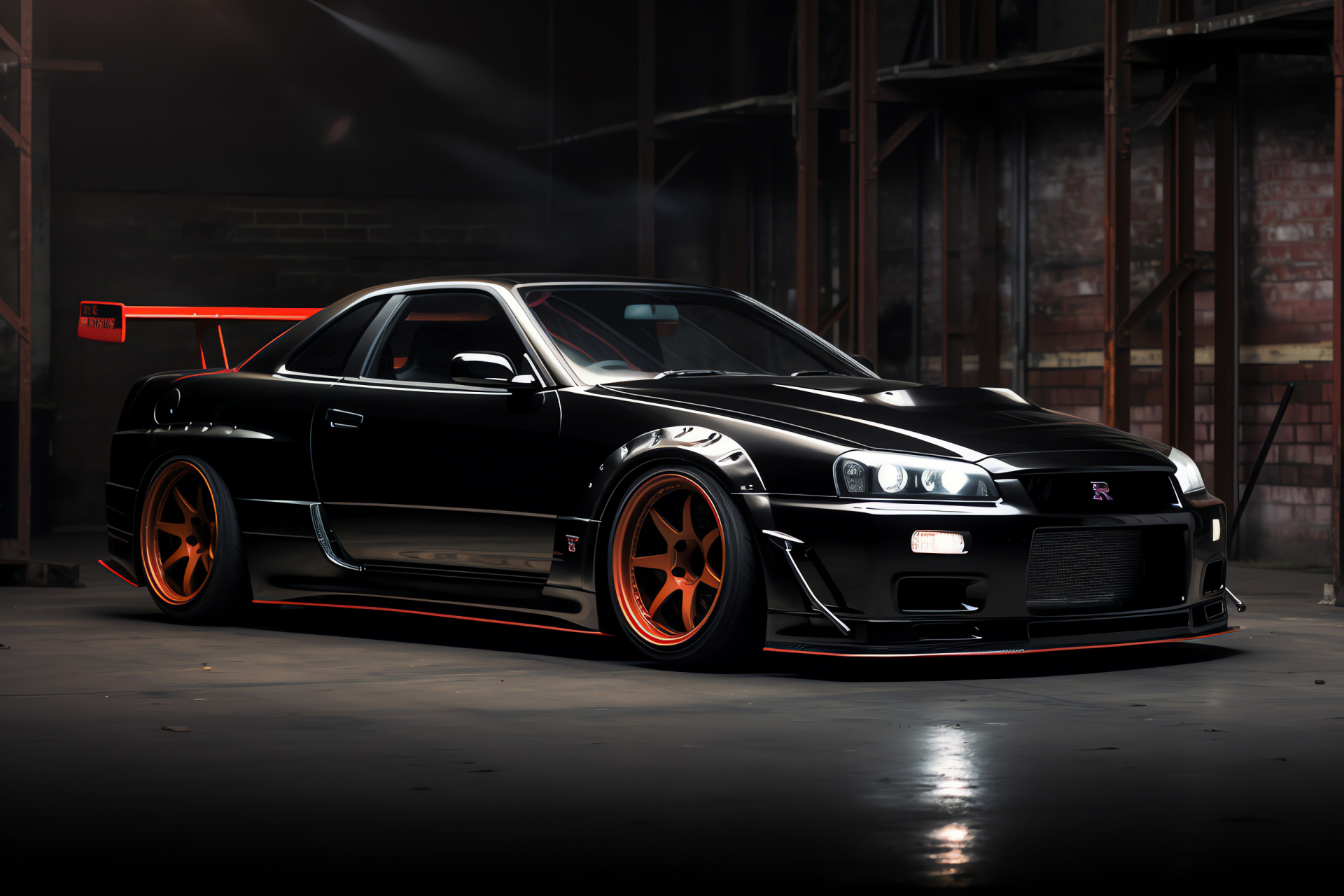 Modified GT-R, Nissan Skyline classic, Performance upgrades, Distinctive alloy rims, Red caliper detail, HD Desktop Image