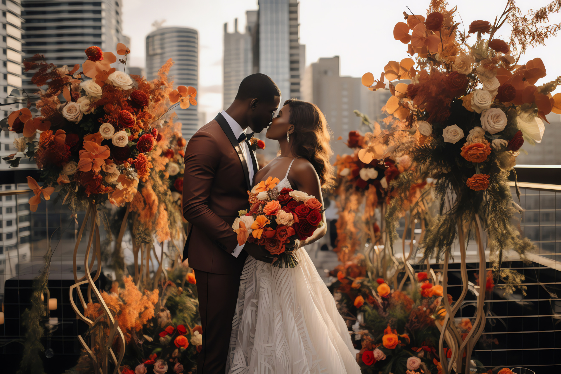 Nuptial blossoms, Celebration nuptials, Urban rooftop, Newlyweds, Marriage ceremony, HD Desktop Wallpaper