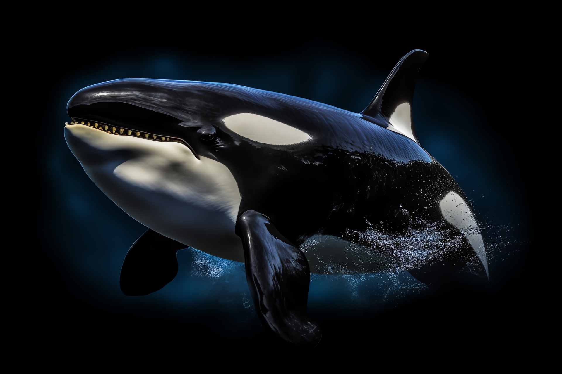 Marine cetacean, Blackfish gliding, Aquatic behemoth, Marine mammal, Distinctive piebald pattern, HD Desktop Image