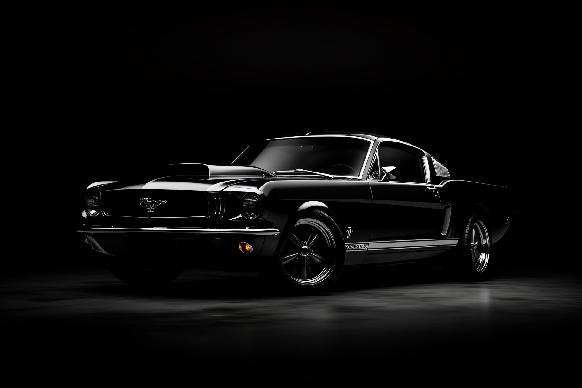 Ford Mustang HD, mysterious black, classic sophistication, shadowy appeal, luxury muscle car, HD Desktop Image