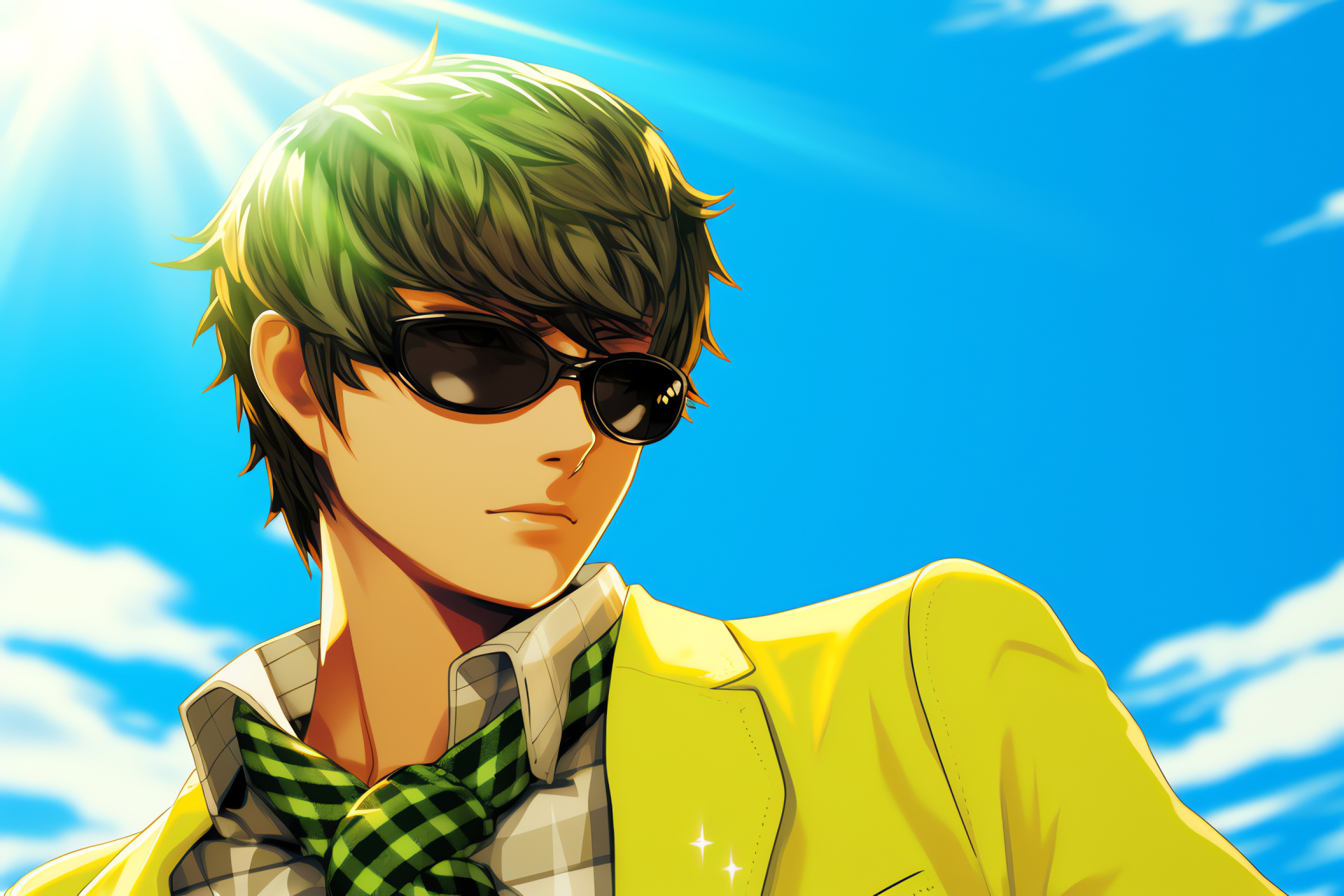 Persona 4 Golden asset, Unique yellow eyes, Character stature, Relaxed in-game character model, HD Desktop Image