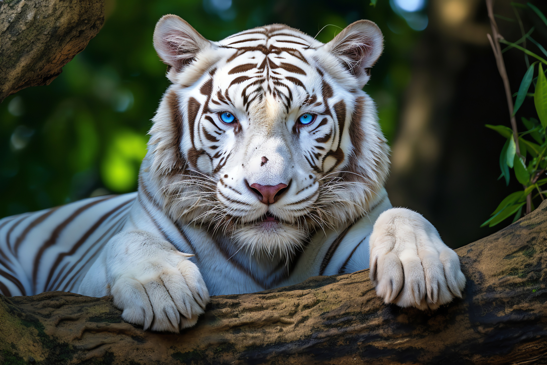 White Tiger again, Sacred animal in Thailand, White-coated feline, Blue-eyed beast, Temple ruins habitat, HD Desktop Image