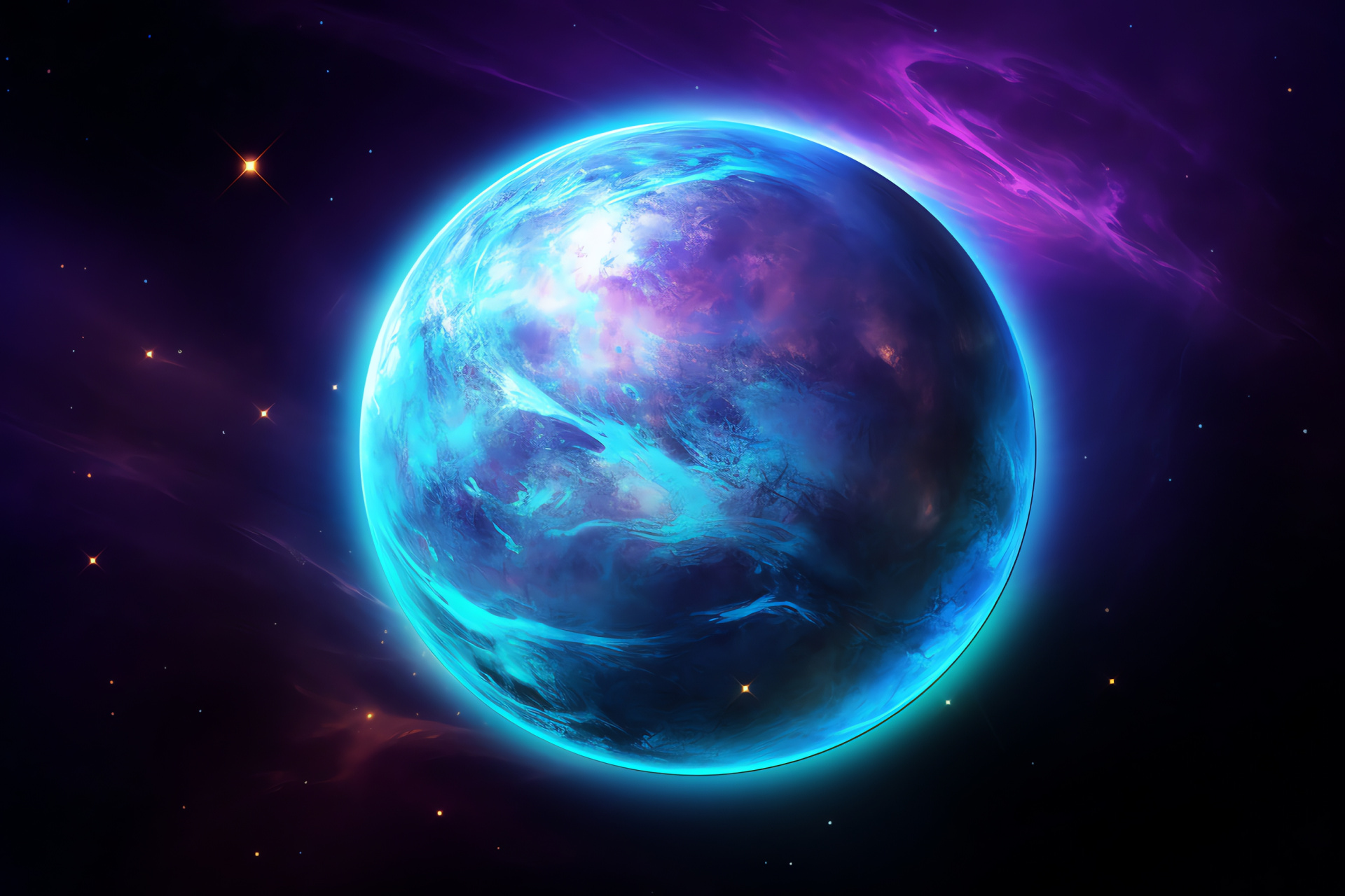 Galactic phenomenon, Planetary body, Cosmic spectrum, Turquoise swirls, Lavender space mist, HD Desktop Image