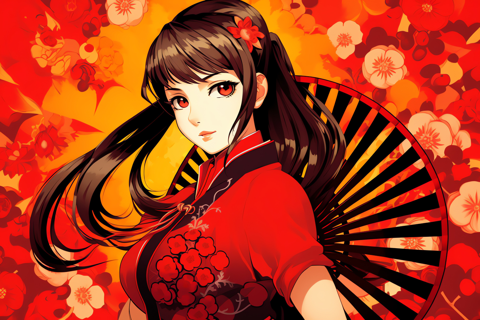 Persona 4 HD, Yukiko Amagi, Inky orbs, Raven tresses, Elegant figure, HD Desktop Wallpaper