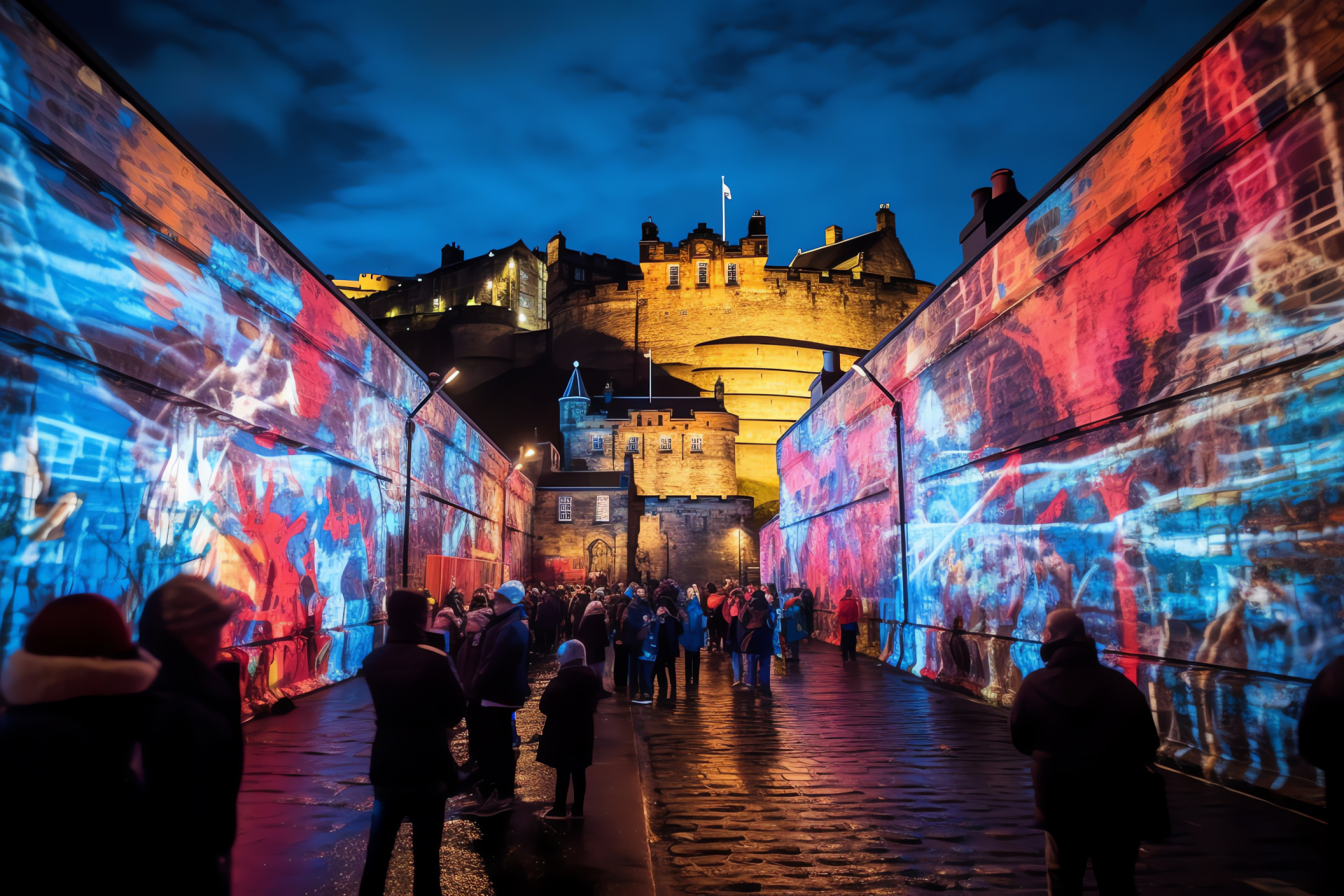 Scottish New Year, Edinburgh illuminations, Hogmanay street fest, cultural celebrations, historic ambiance, HD Desktop Wallpaper