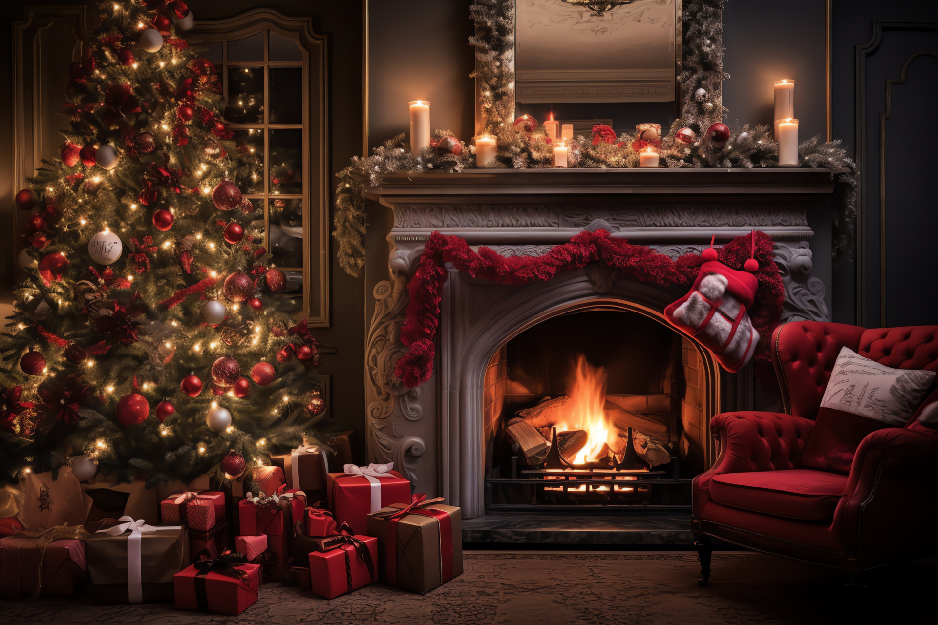 Yuletide ambiance, British metropolis, Homely hearth, Festive hangings, Winter holiday, HD Desktop Wallpaper