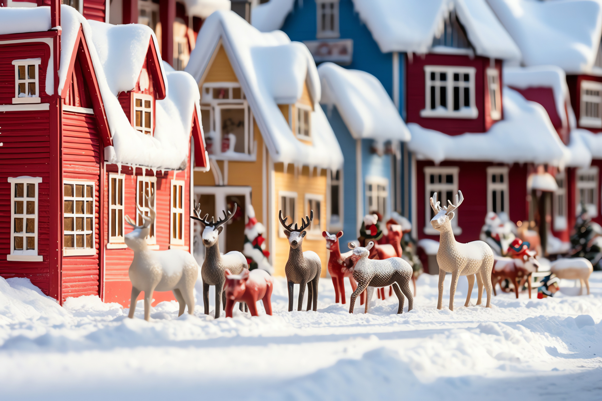 Reindeer character, Scandinavian winter, Local structures, Holiday charm, Nordic culture, HD Desktop Image