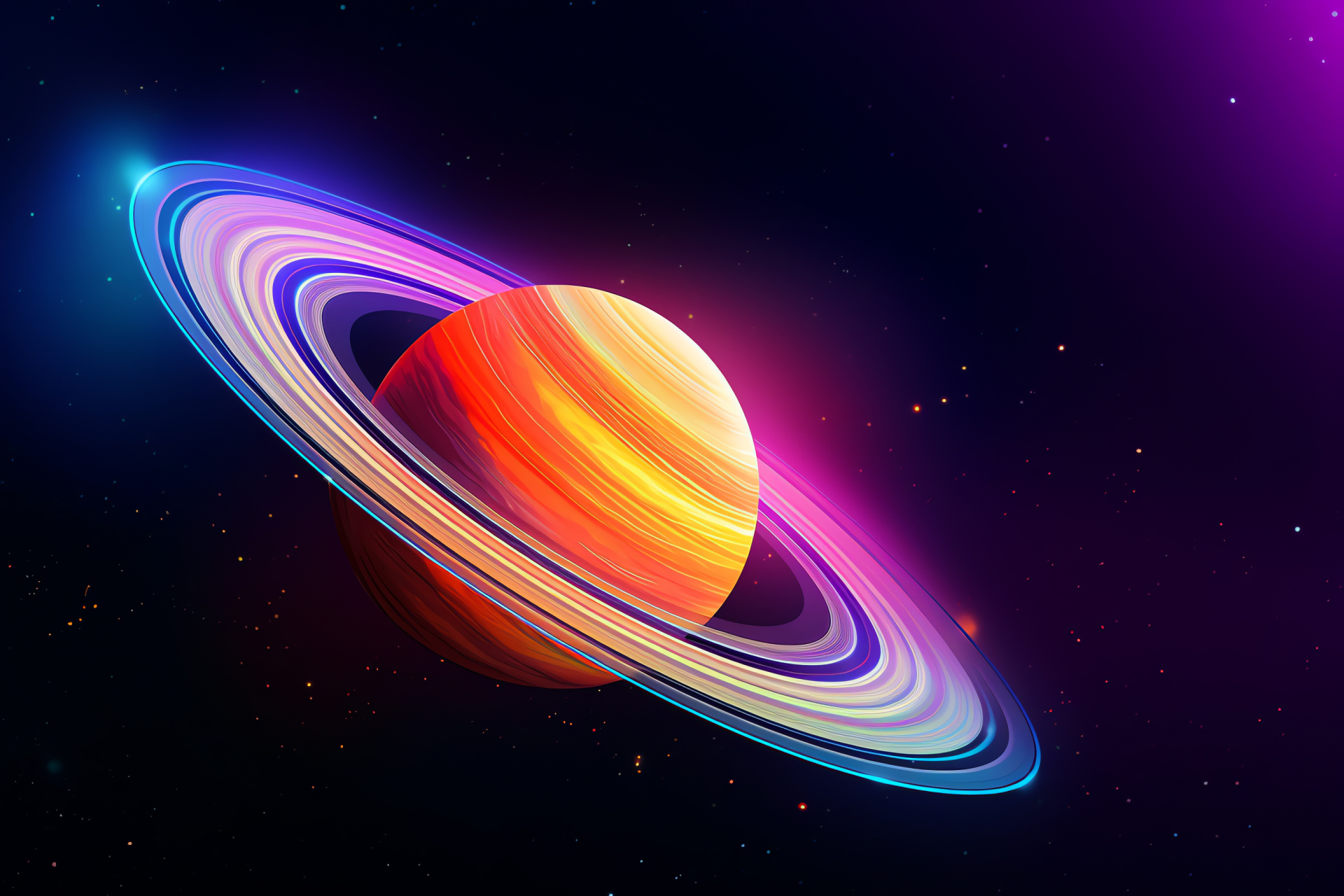 Planet Saturn, astral giant, celestial rings, neon celestial hues, space exploration, HD Desktop Wallpaper