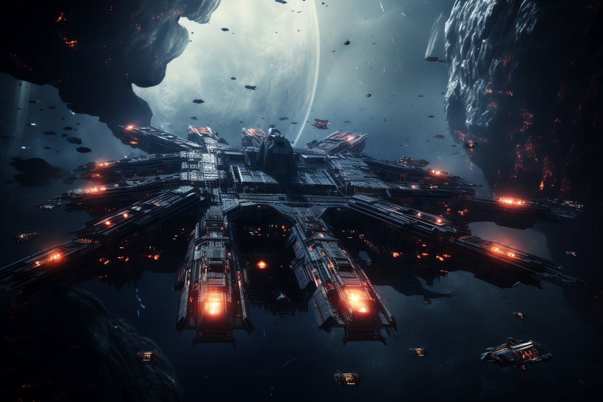 Sci Fi Rebellion, Spacecraft Combat, Rebel Base, Enemy Station Engagement, Spacecraft Modifications, HD Desktop Image