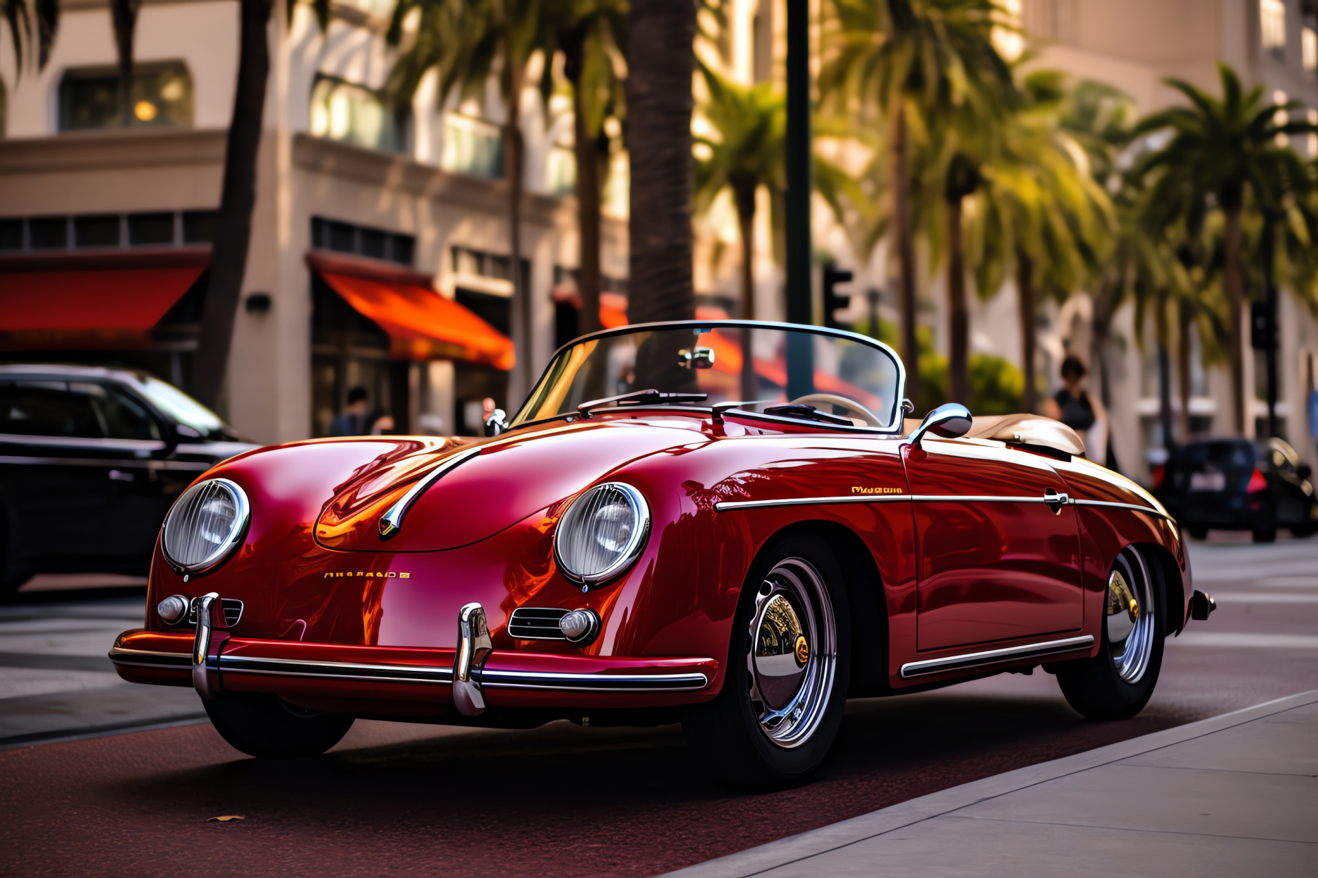 Hollywood event driving, Porsche Cabriolet, Red convertible glamour, Movie premiere, Star-like roadster, HD Desktop Image