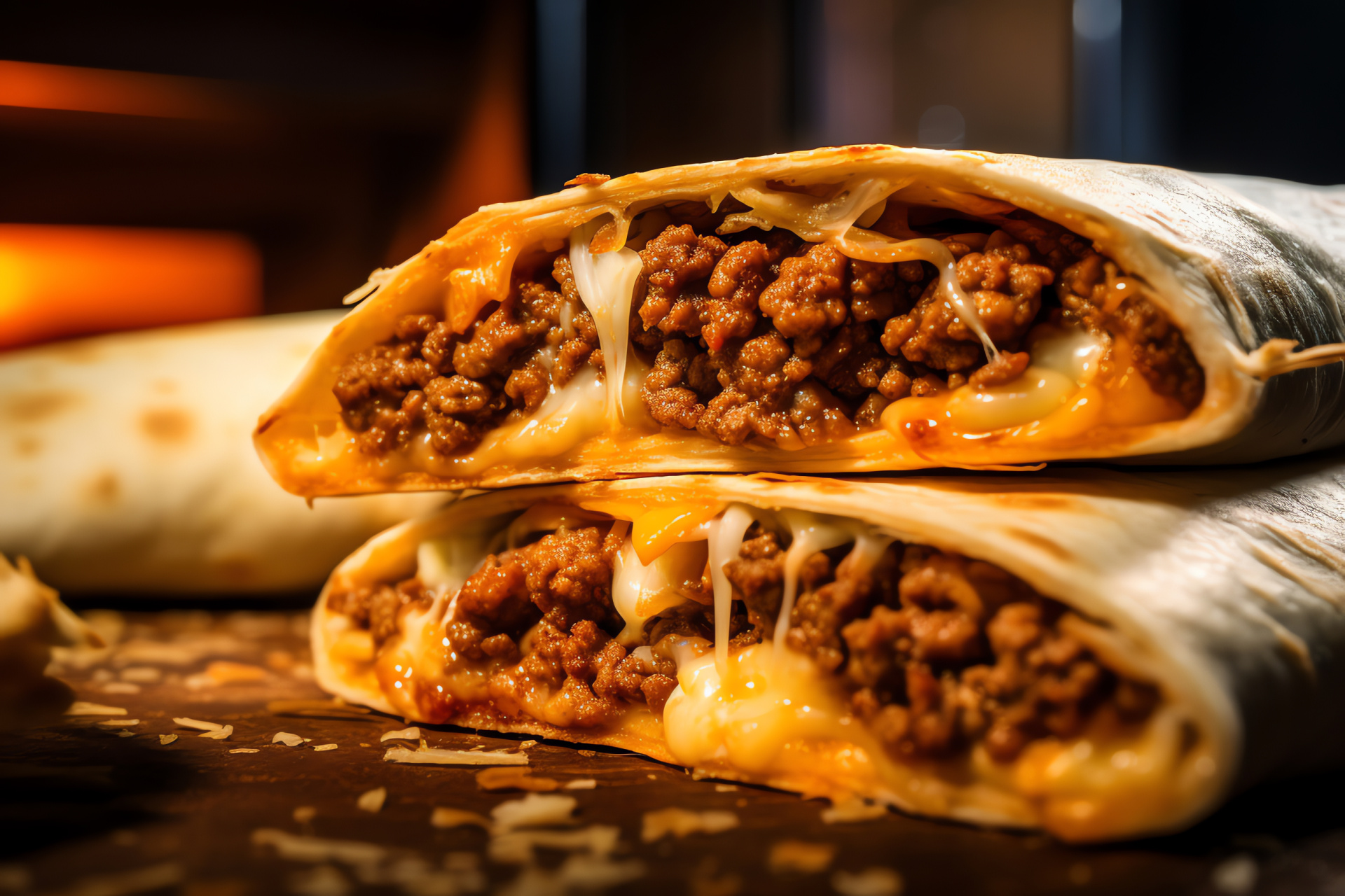 Taco Bell signature dish, toasted exterior, beef content, cheese topping, flavorful meal, HD Desktop Wallpaper