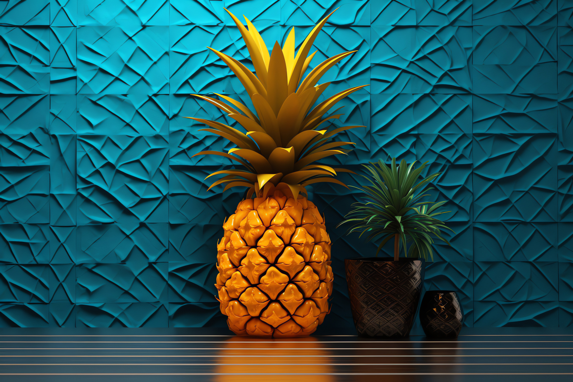 Exotic pattern, pineapple design, contrasting shades, dynamic pattern, tropical art, HD Desktop Wallpaper