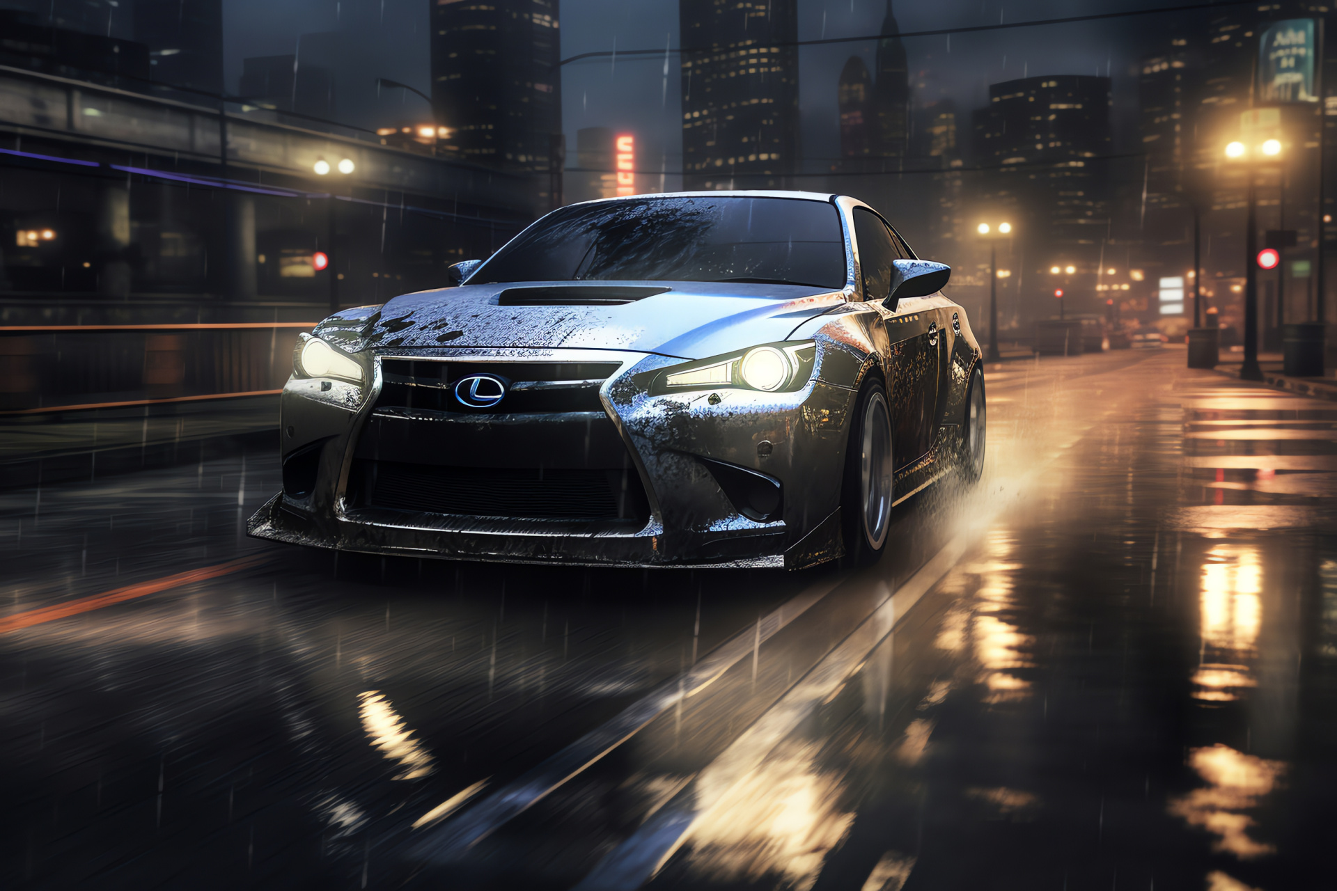 Racing game scenario, Lexus luxury vehicle, Nighttime urban thrill, Street racing challenge, Game character Izzy, HD Desktop Wallpaper