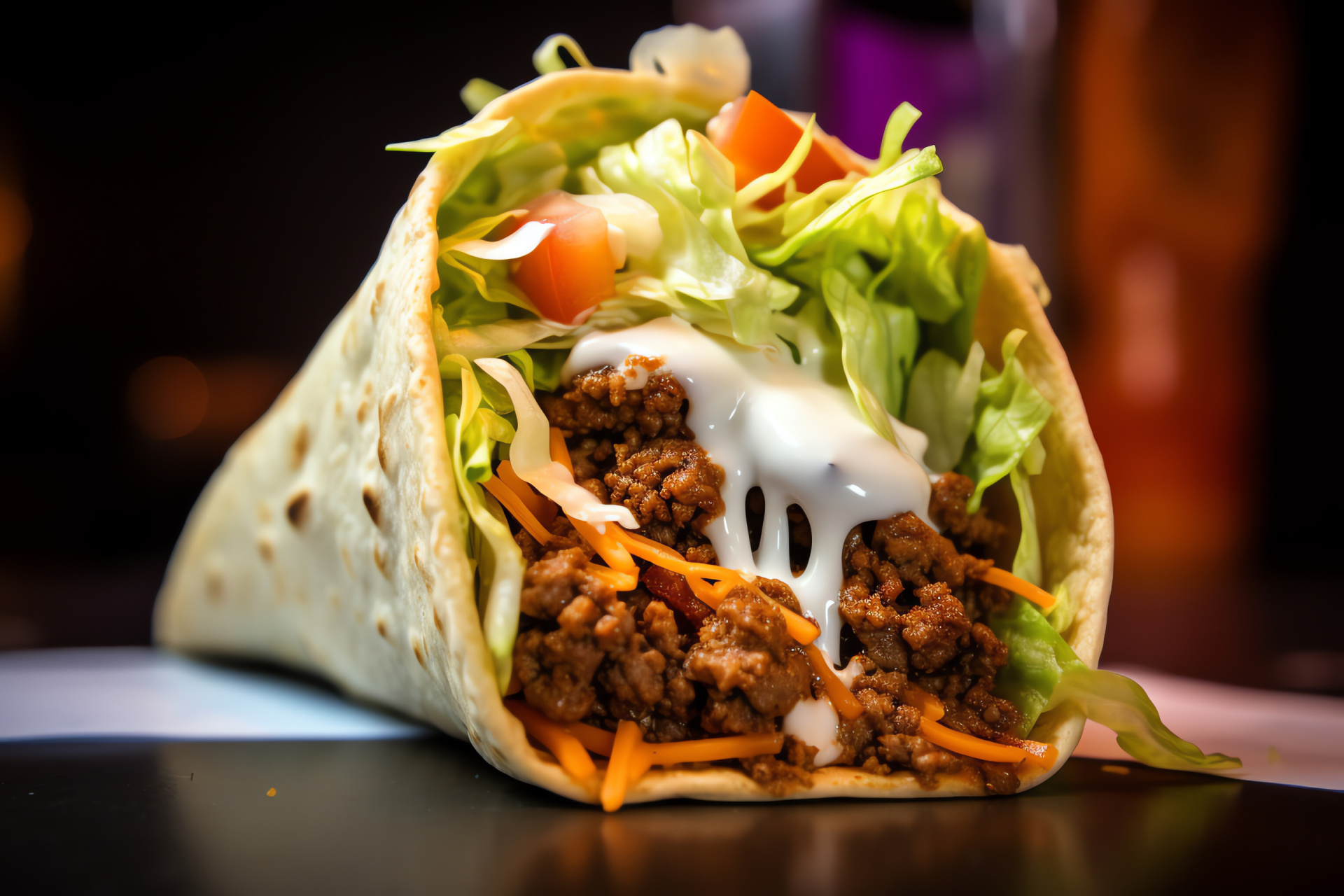 Taco Bell signature item, Crisp shell, Spiced meat, Fresh greens, Dairy topping, HD Desktop Wallpaper