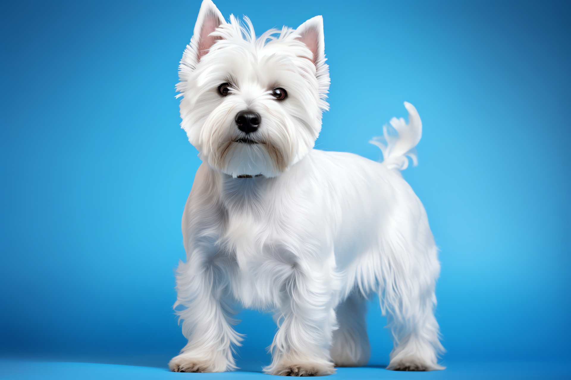 West Highland Terrier, Full-body shot, Terrier breed, White fur, Studio set up, HD Desktop Image