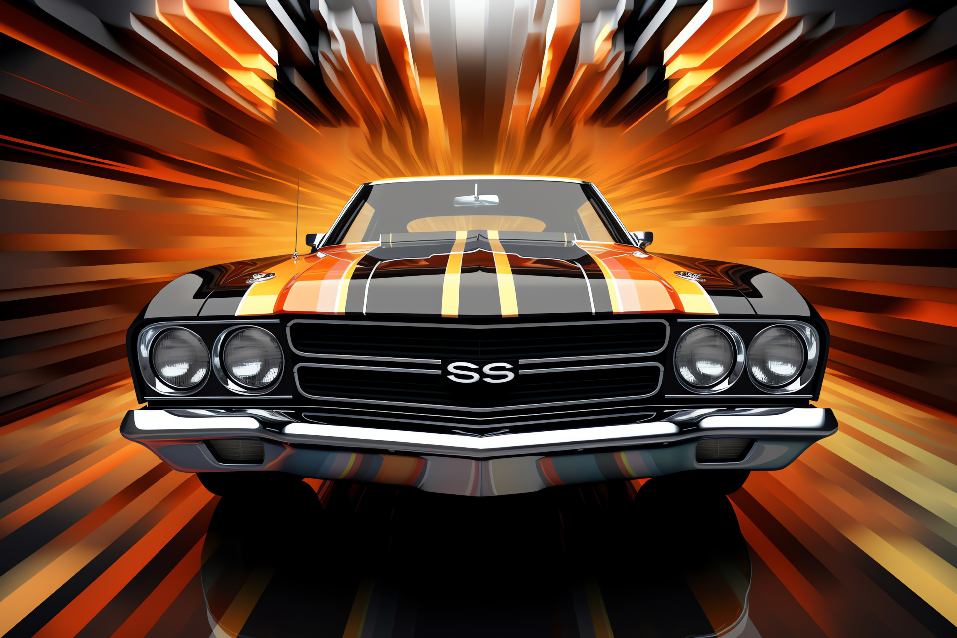 Muscle Cars HD, Engine power representation, Chrome detailing, Agile appearance, Vehicle portrait, HD Desktop Wallpaper