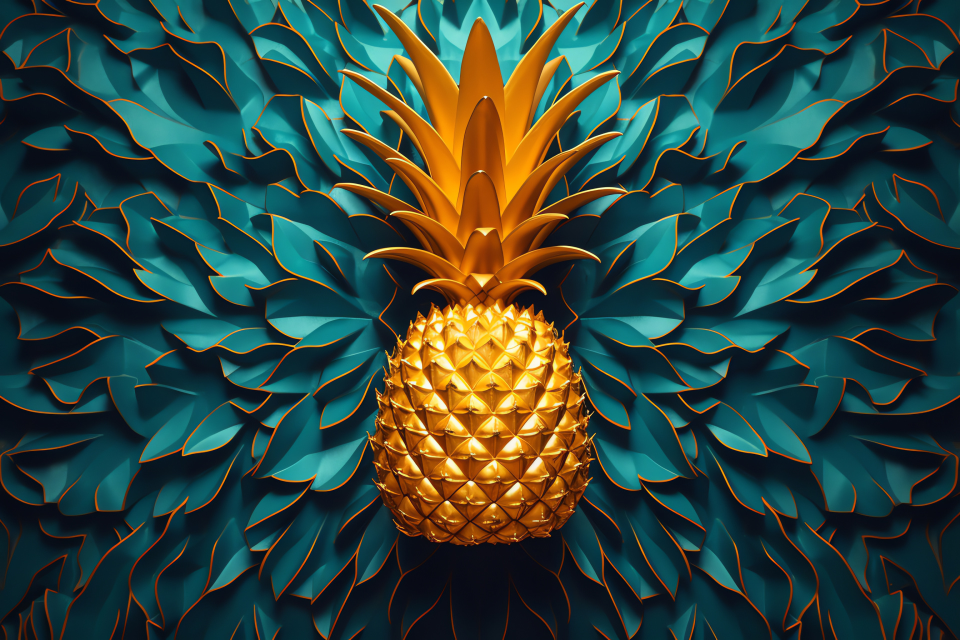 Graphic fruit depiction, Tropical patterns, Striking contrast, Foliage accent, Eye-catching exhibit, HD Desktop Image