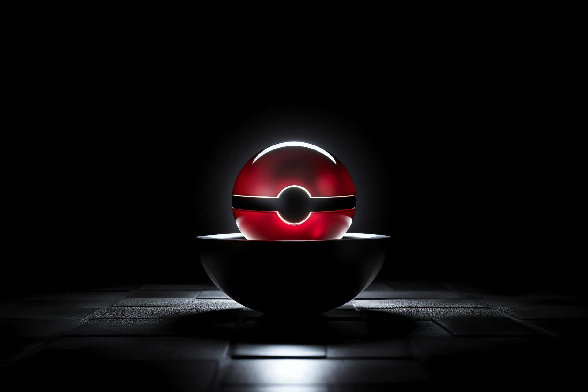 Pokeball gadget, airborne mystery, shadowy backdrop, enigma, allure, HD Desktop Wallpaper