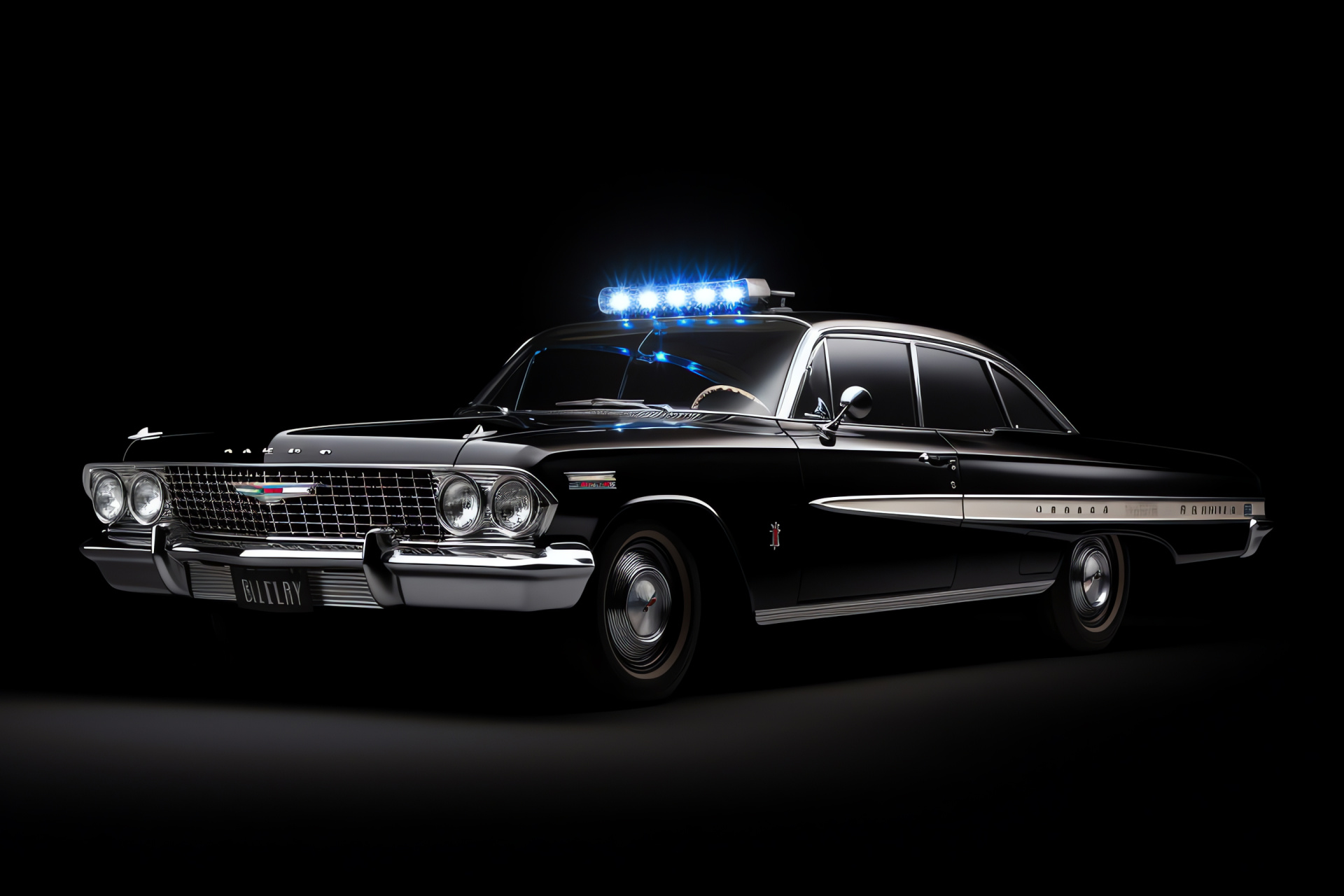 Sideways Chevrolet Impala, Black patrol car, Law enforcement, Public safety vehicle, Police cruiser, HD Desktop Wallpaper