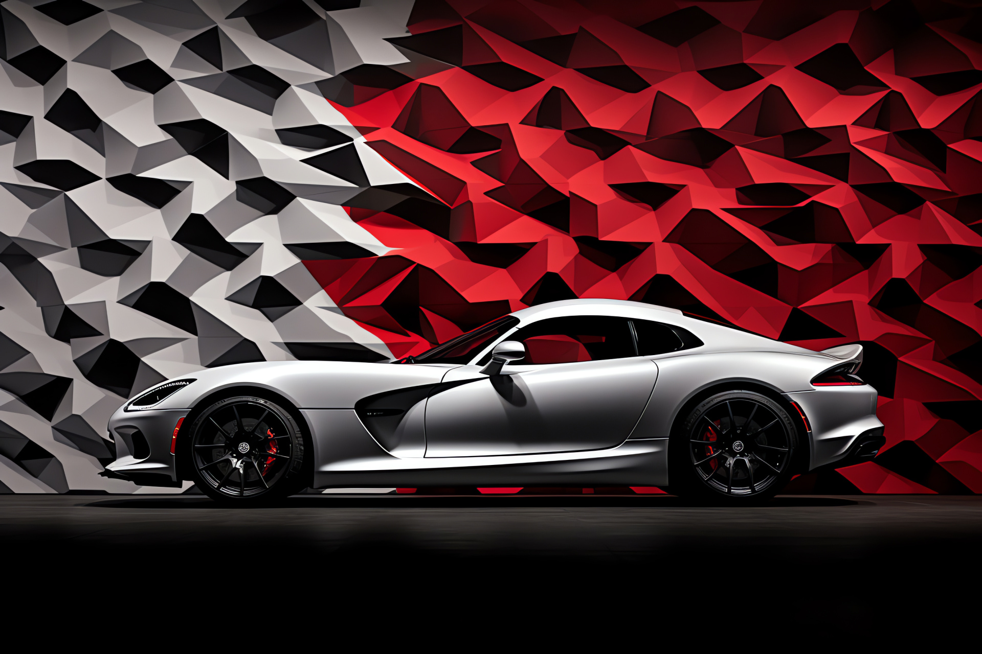 SRT Viper abstract backdrop, Artistic car display, Geometric design, Automotive fashion, Modern sculptural forms, HD Desktop Wallpaper