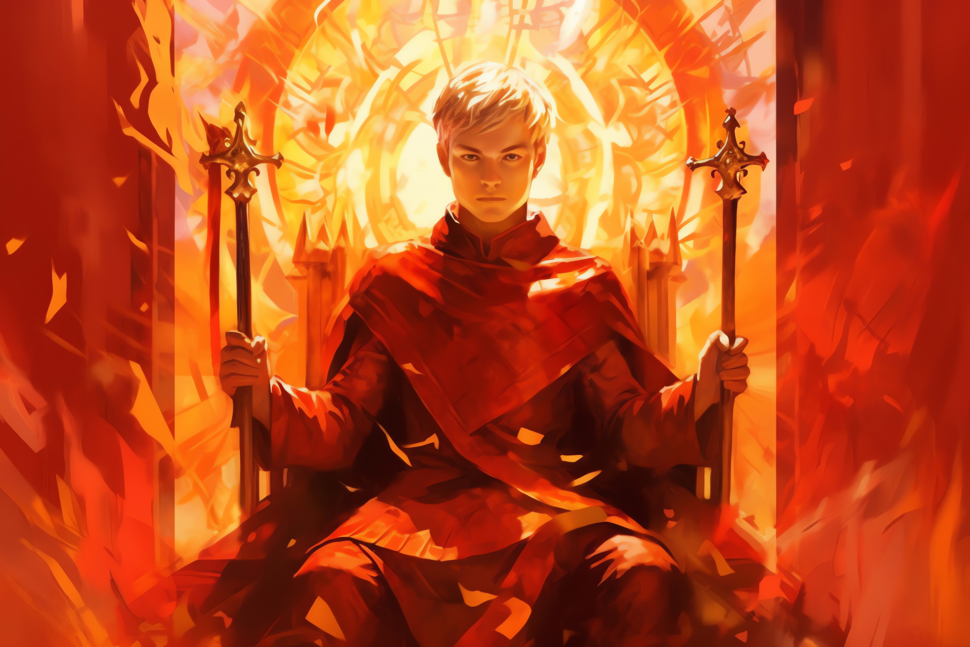 Joffrey Baratheon, Ice and Fire series, Lannister prince, royal portrayal, crimson background, HD Desktop Image