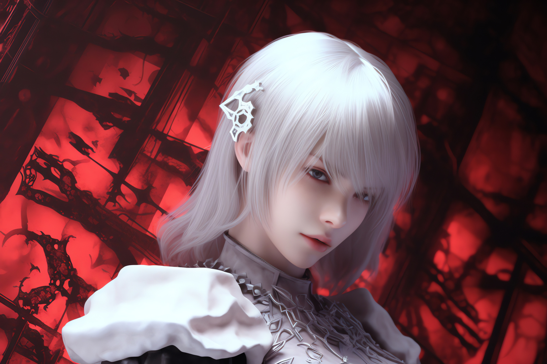 Grimoire Weiss personification, Purple ocular detail, Video game magic, Literary character, Gaming narrative, HD Desktop Image