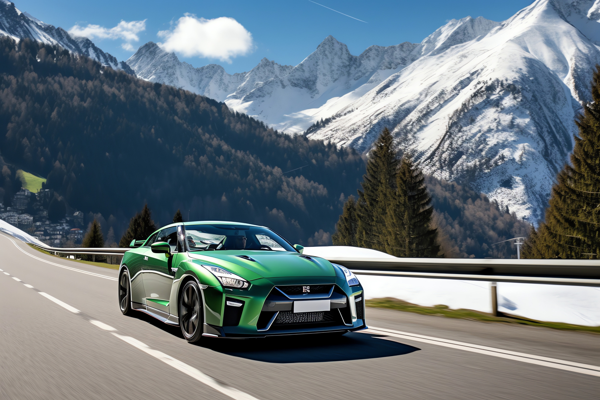 Nissan GTR R35 Alpine edition, Swiss mountains, Performance engineering, Sharp maneuvering, Powerful sports car, HD Desktop Wallpaper