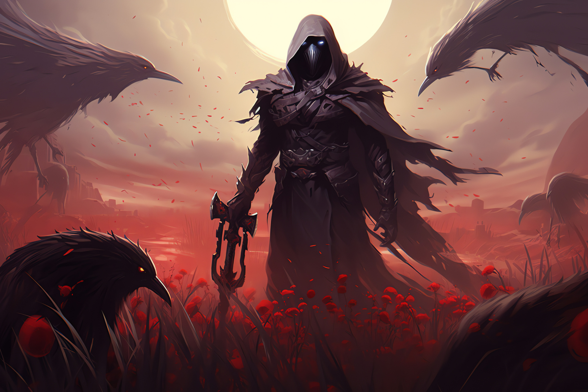 Reaper, Overwatch figure, Gaming battle, Death Blossom ability, Dark warrior, HD Desktop Wallpaper