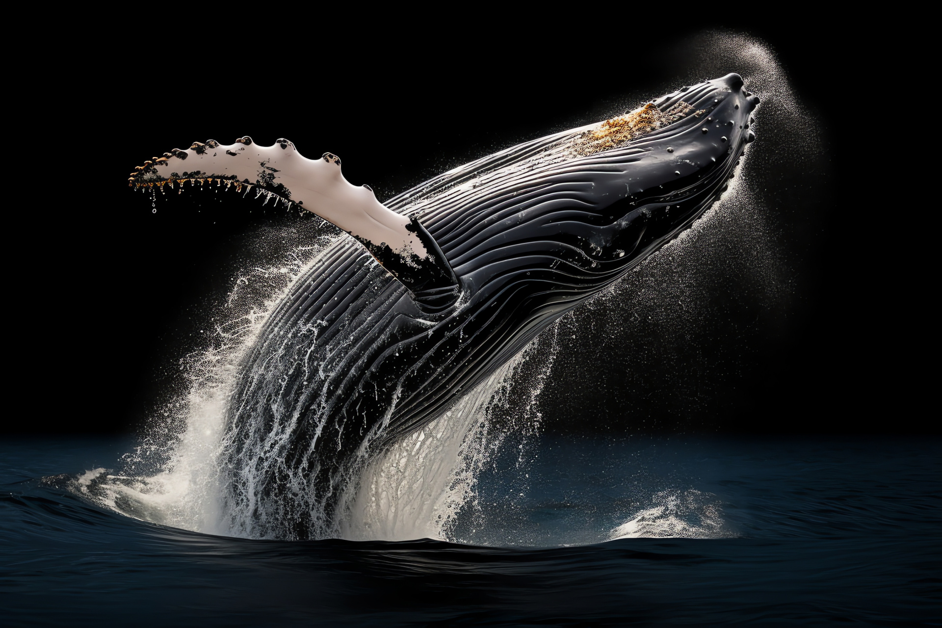 Gigantic sea mammal, Humpback creature, Oceanic breach, Aqueous mist, Marine life spectacle, HD Desktop Wallpaper