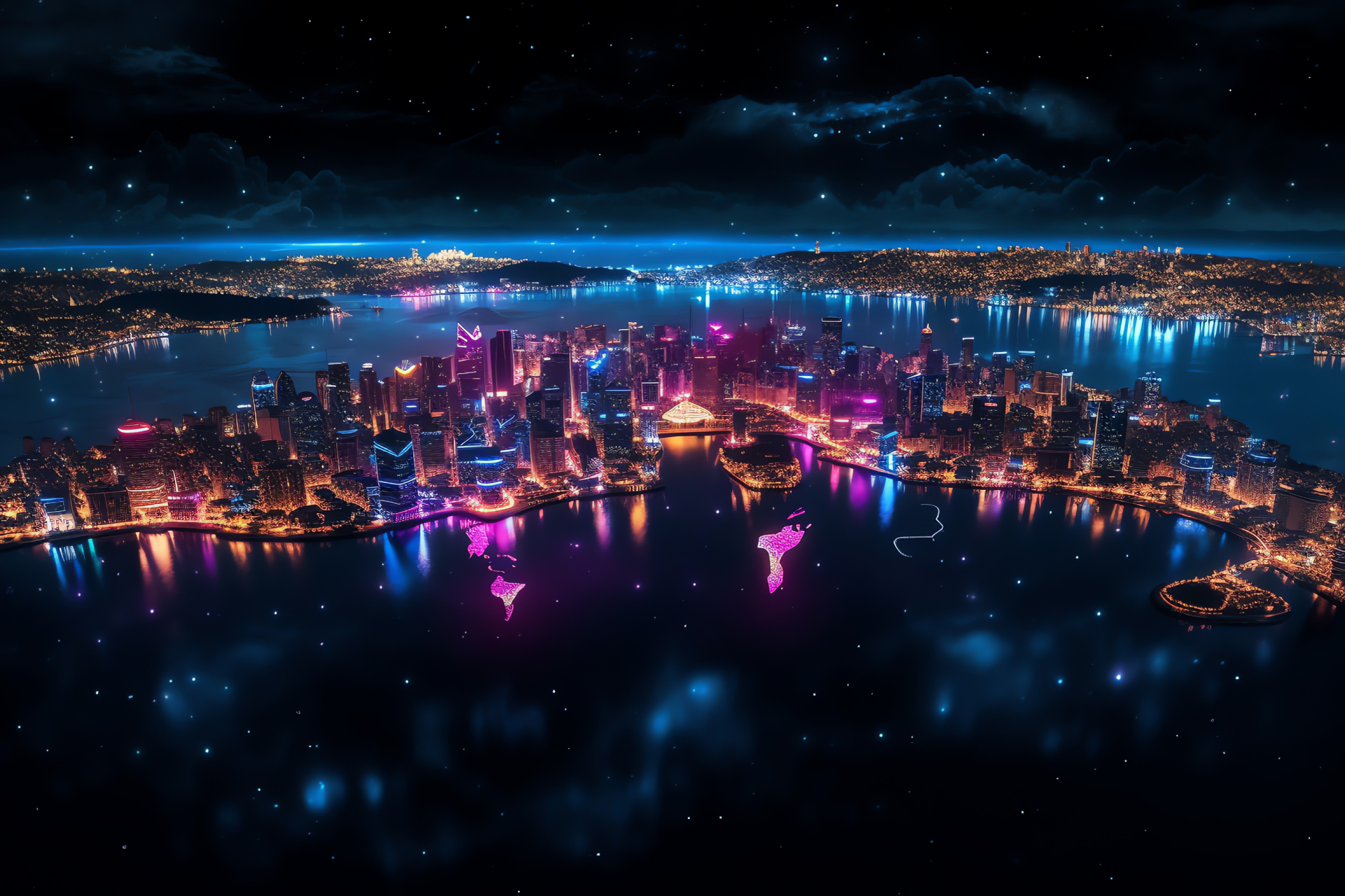 Global nocturnal landscape, Space view, Earth illumination, Metropolises luminescence, Cosmos, HD Desktop Image