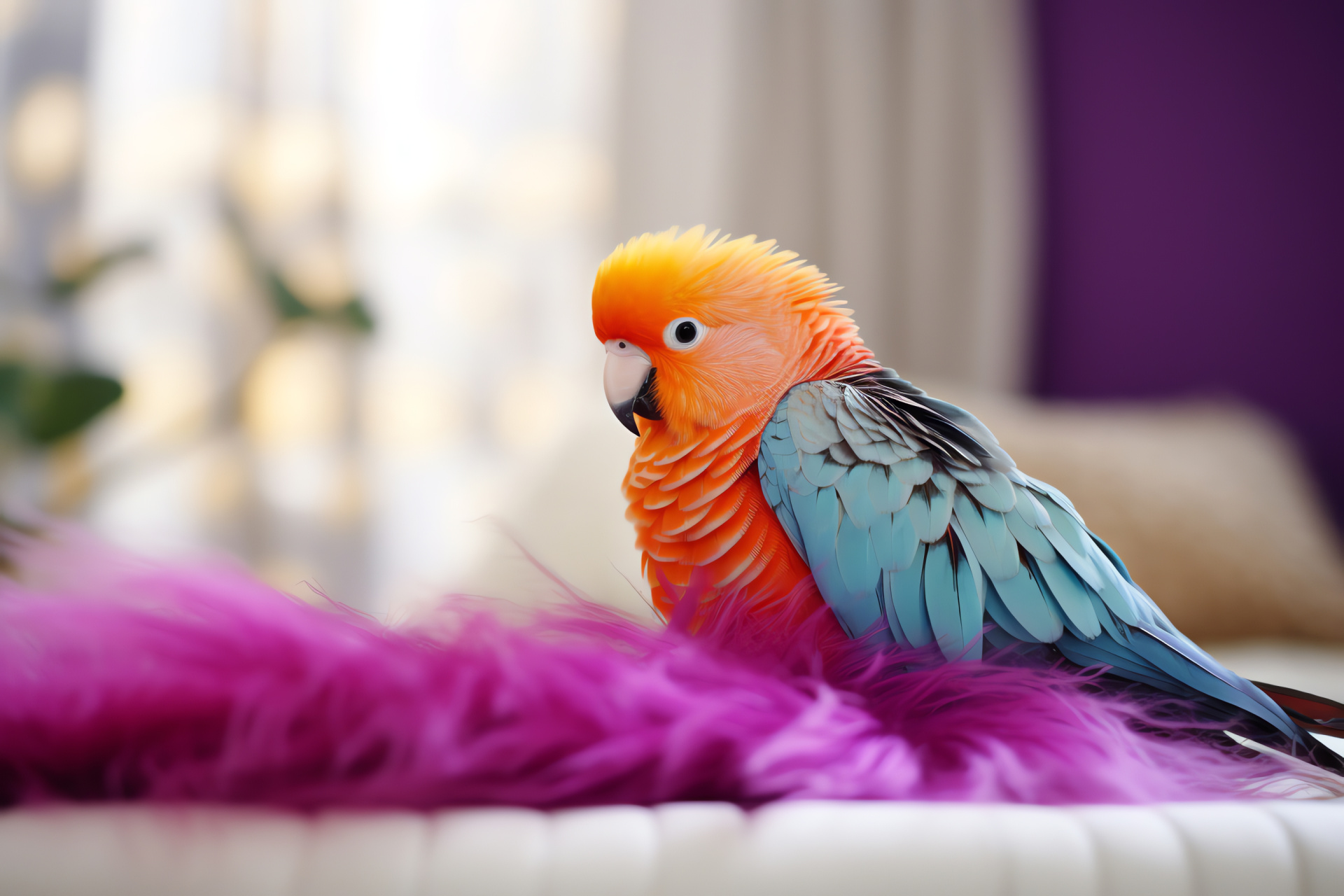 Pastel parakeet, colorful beaks, home pets, avian elegance, living room companions, HD Desktop Image