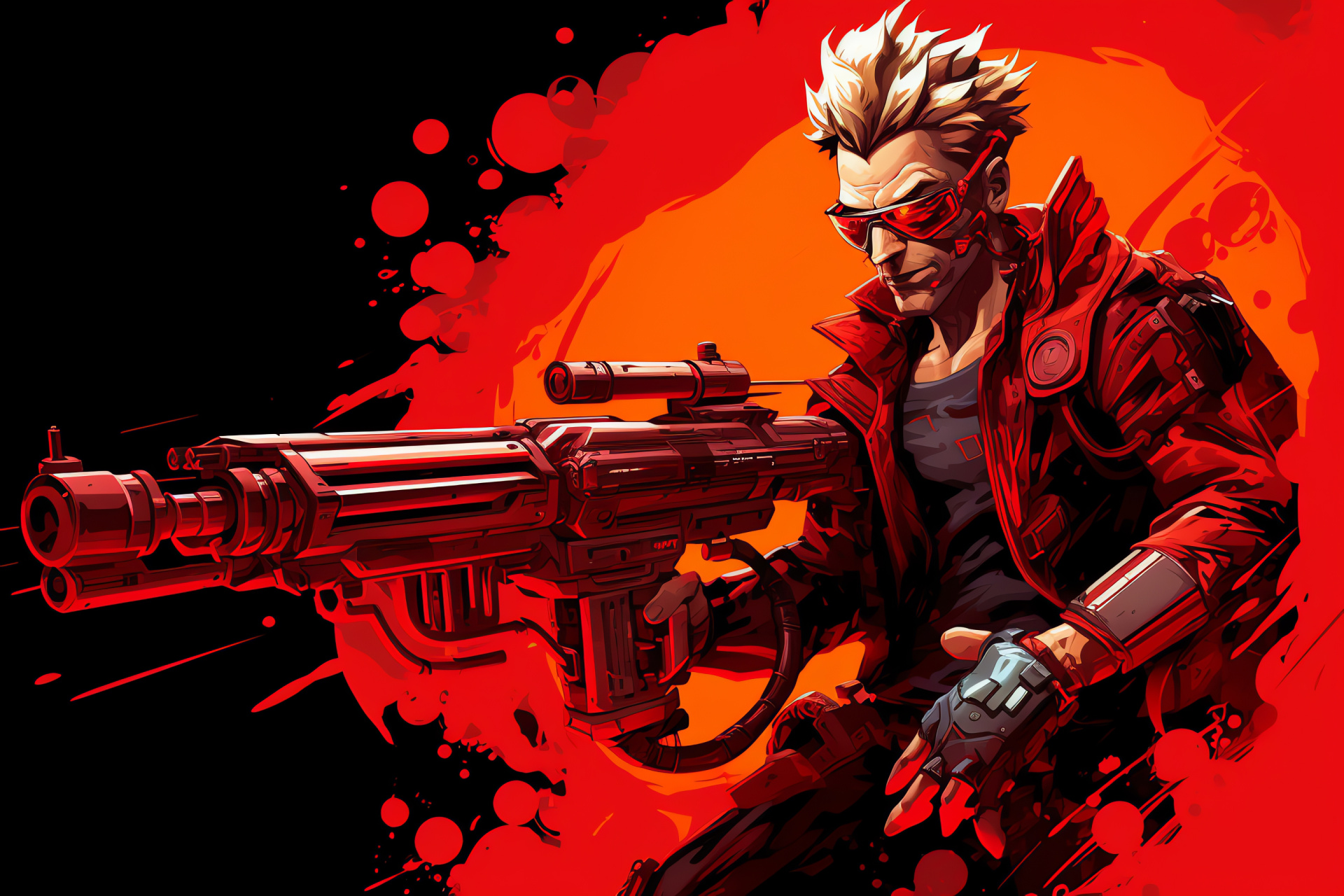 Game character Junkrat, Explosive antics, Fire-haired troublemaker, Entertaining game design, Unique eye detail, HD Desktop Image