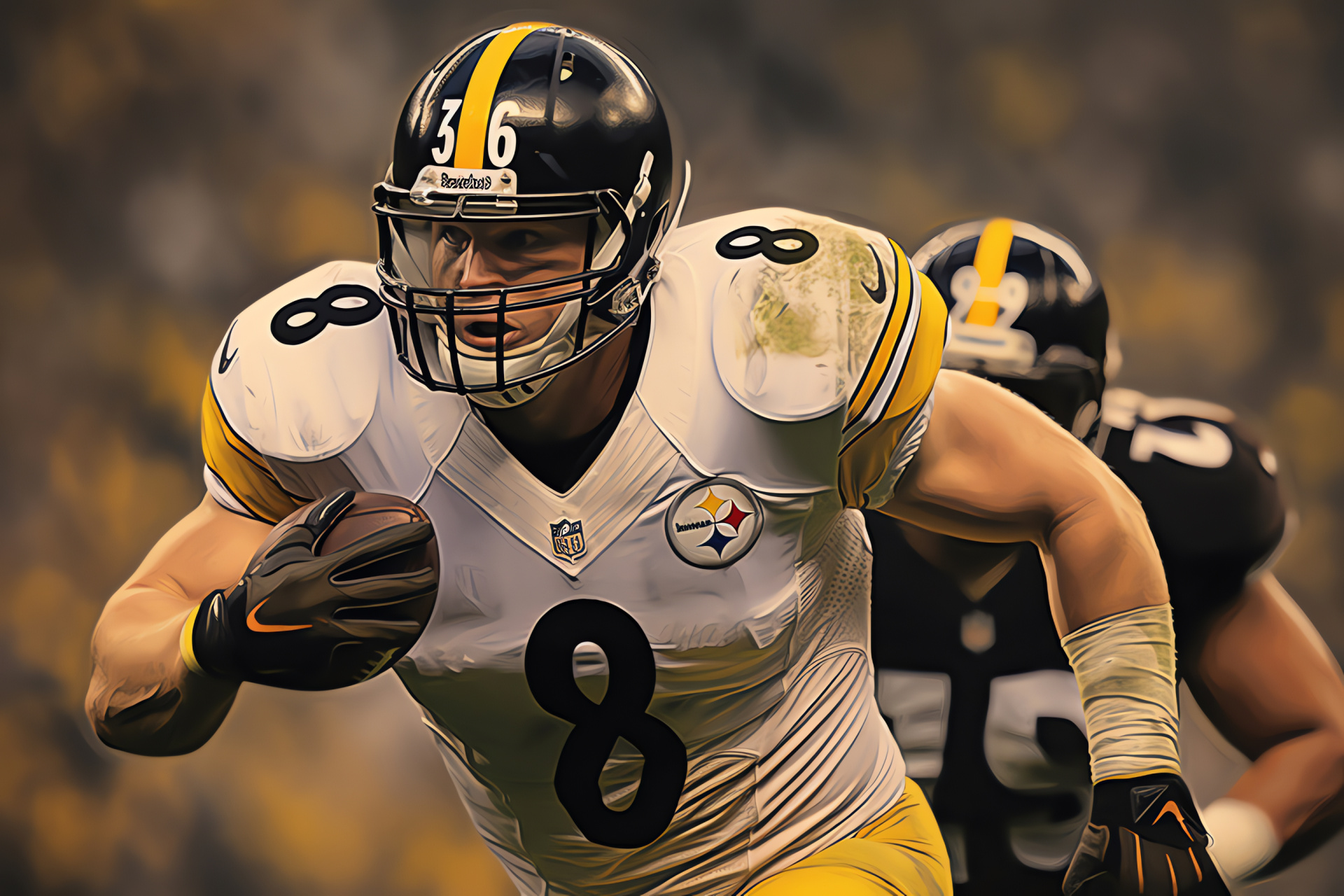 Pittsburgh Steelers, T.J. Watt, NFL linebacker, quarterback confrontation, player focus, HD Desktop Image