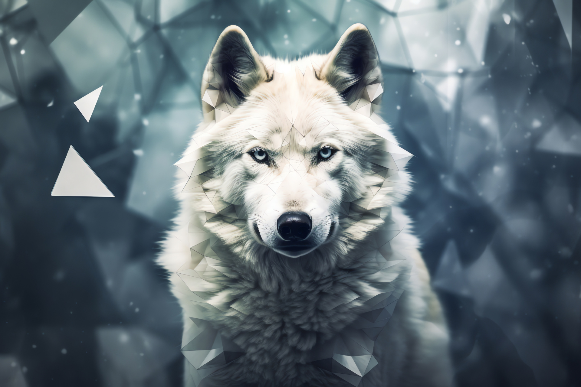 Wolf, senior pack member, platinum coat, abstract setting, detailed focus, HD Desktop Wallpaper