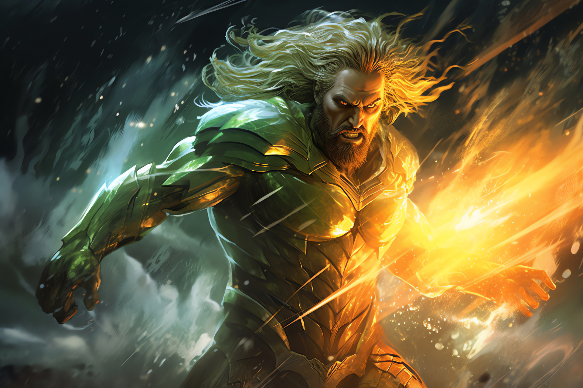 Heroic Aquaman, Ocean tempest, Superhero costume, Comic book adventure, Aquatic armor, HD Desktop Wallpaper