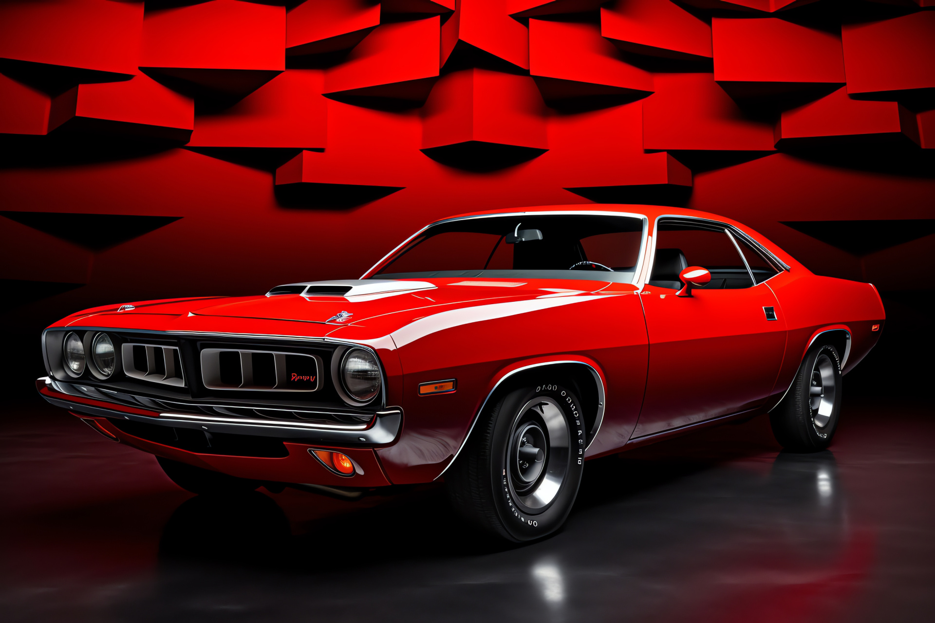 Plymouth Barracuda, 1973 classic, distinctive hood, muscle car, red finish, HD Desktop Image