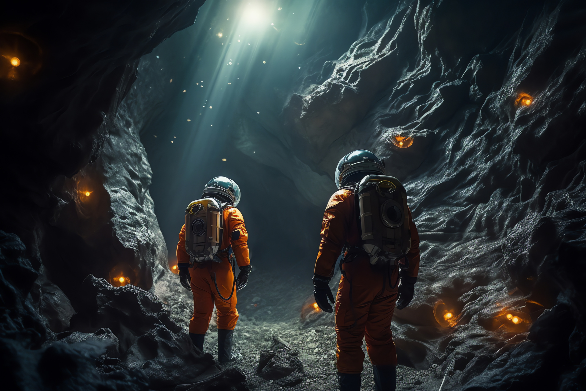 Scifi realm, Orbital outpost, Space corps members, Subterranean grotto, Extra-solar exploration, HD Desktop Wallpaper