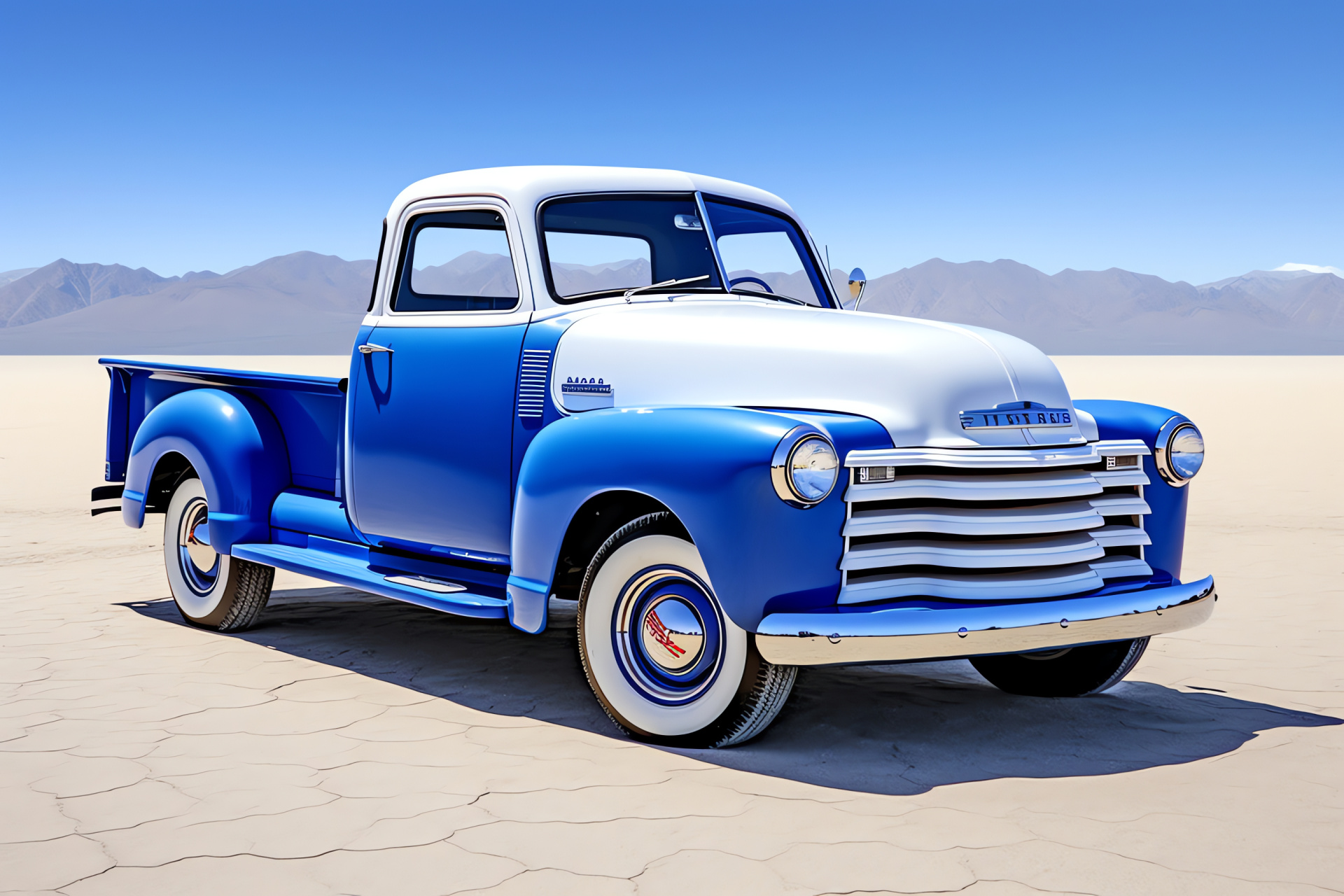 Chevrolet Stepside view, Bright blue truck, Classic automotive restoration, Vintage pickup appeal, White background display, HD Desktop Wallpaper