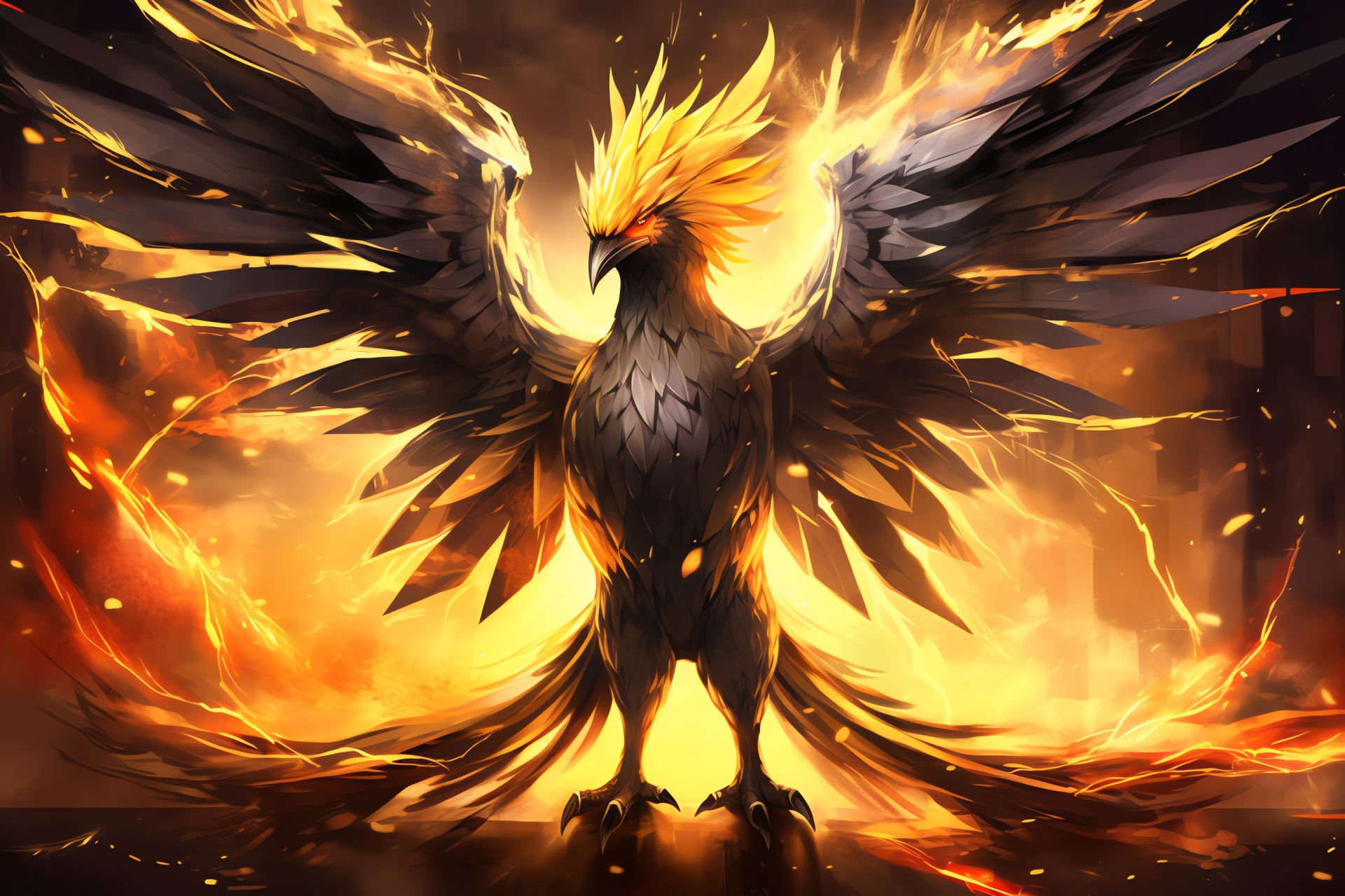 Legendary Zapdos in Pokemon Fire Red, Electric type, Mythical creature, Articulated plumage, Game character, HD Desktop Image