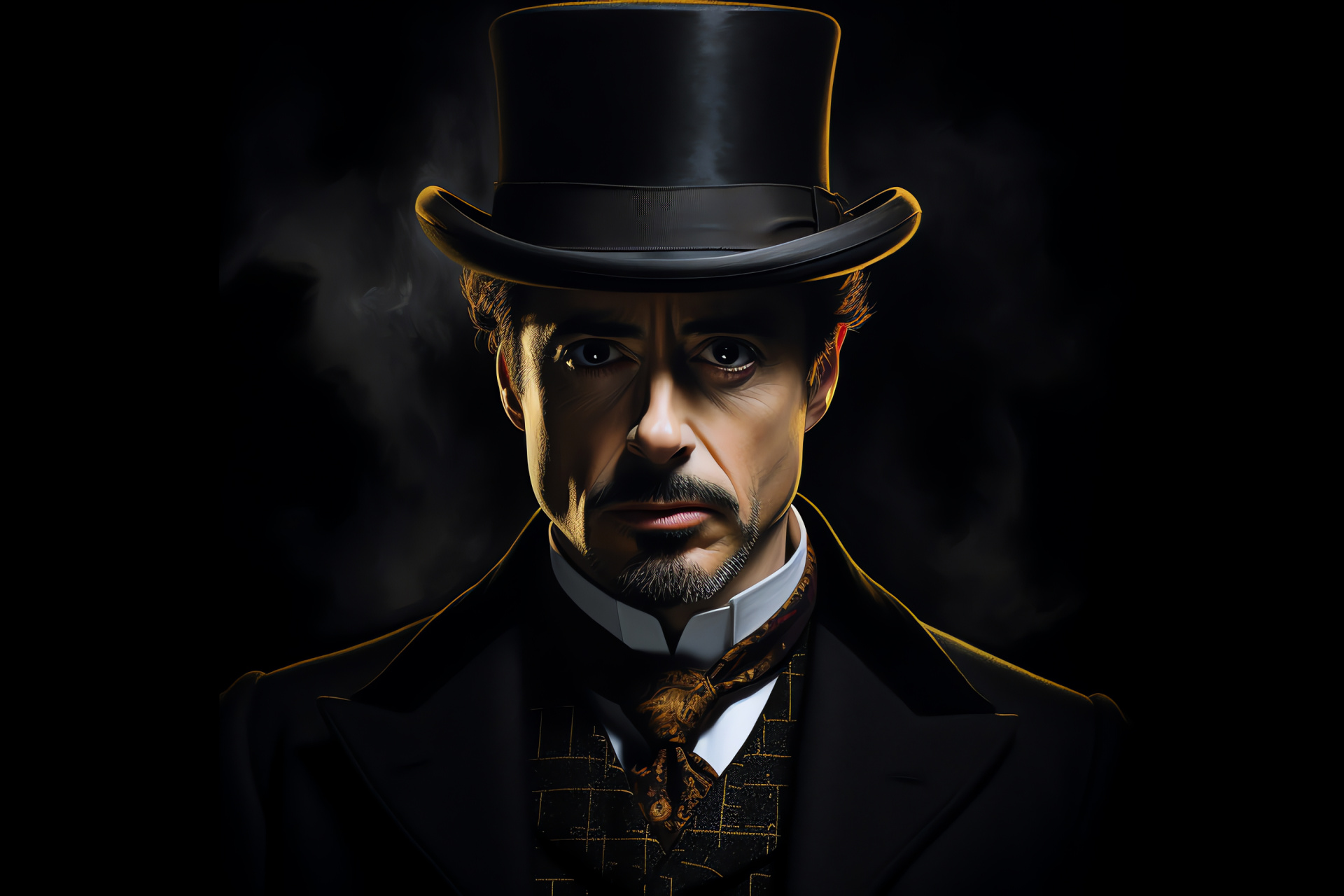 Robert Downey Jr as Sherlock Holmes, Detective persona, Keen stare, Mystery genre, Polished attire, HD Desktop Wallpaper