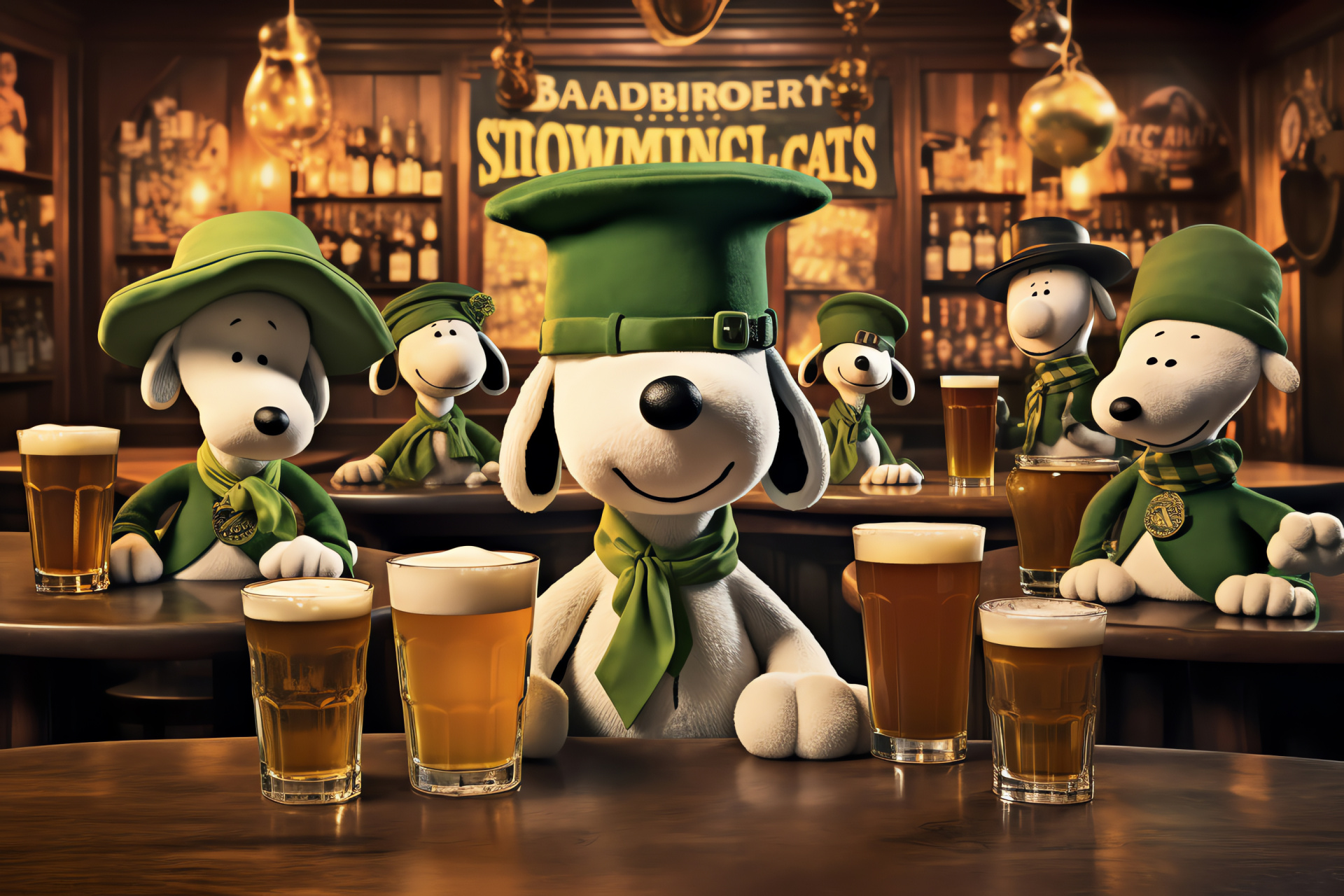 Snoopy, Irish festival, Celtic tradition, festive apparel, ale, HD Desktop Image